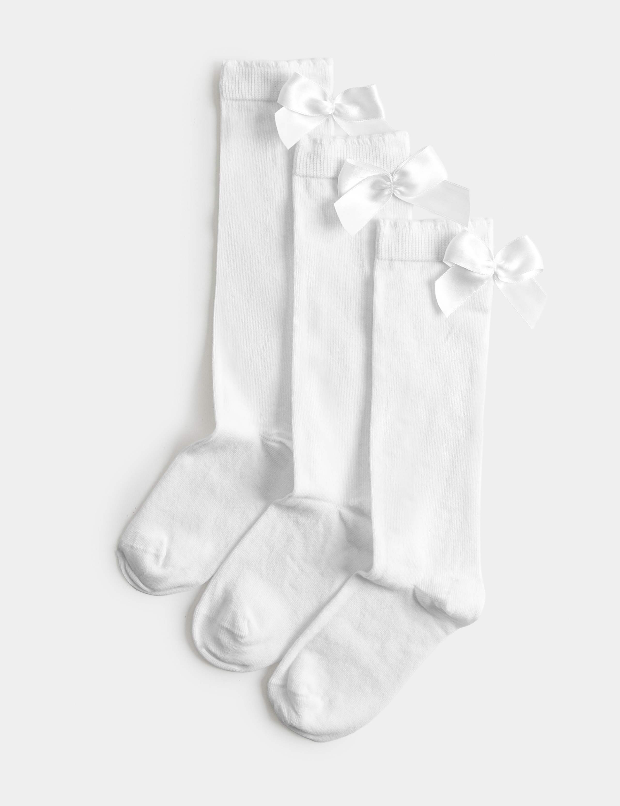 3 Pack Cotton Rich Bow Knee High Socks