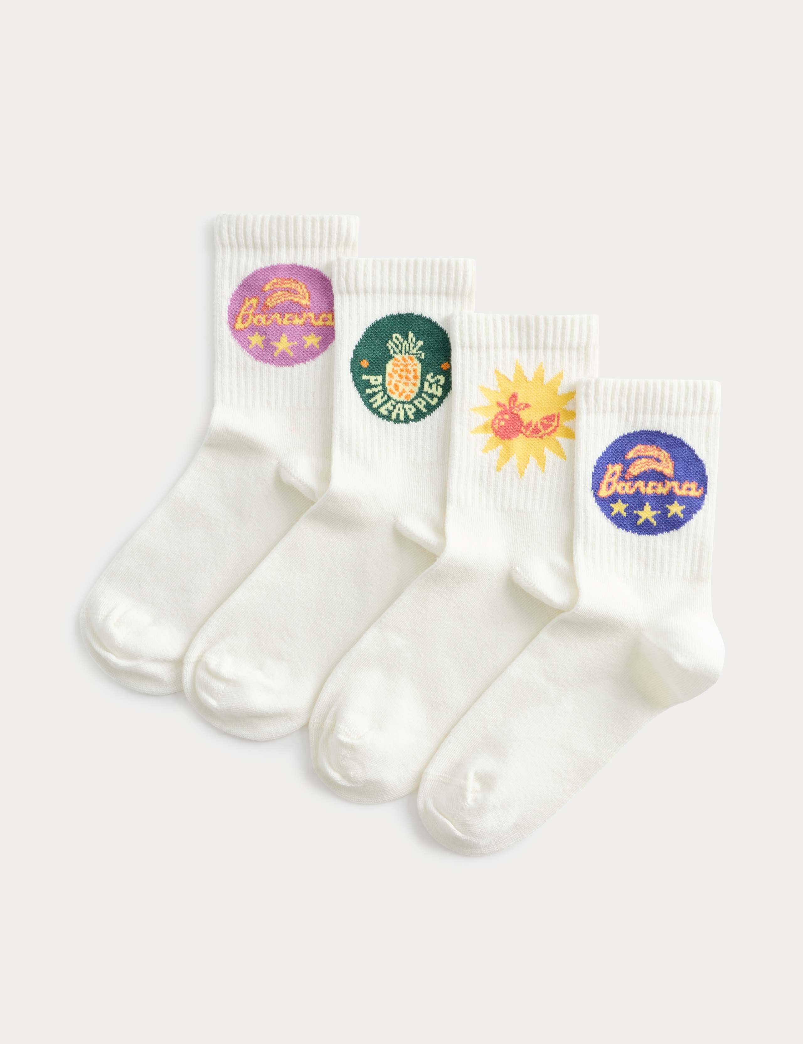 4 Pack Cotton Rich Fruit Socks (6 Small - 7 Large)