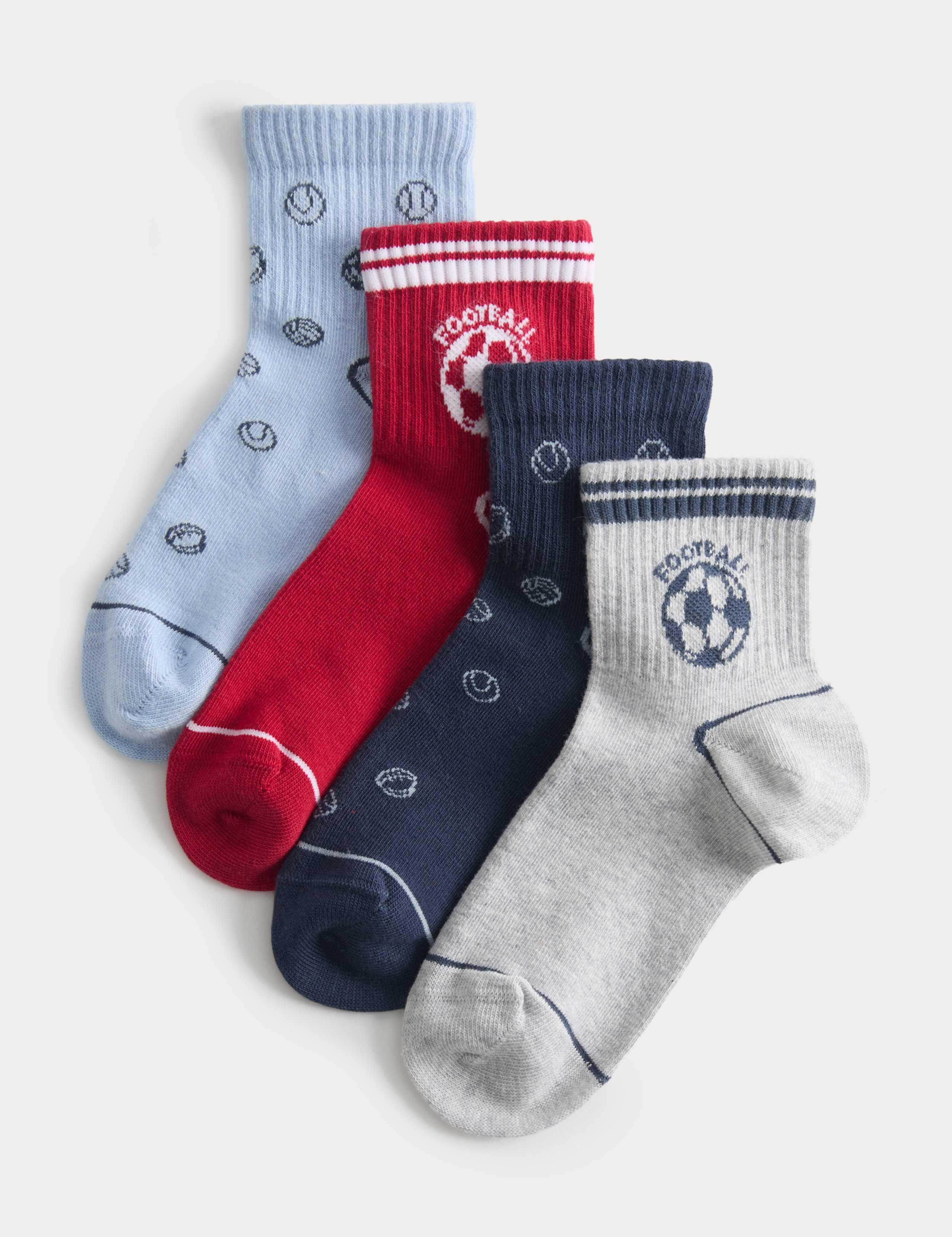 4 Pack Football Graphic Cotton Rich Socks (6 Small - 7 Large)