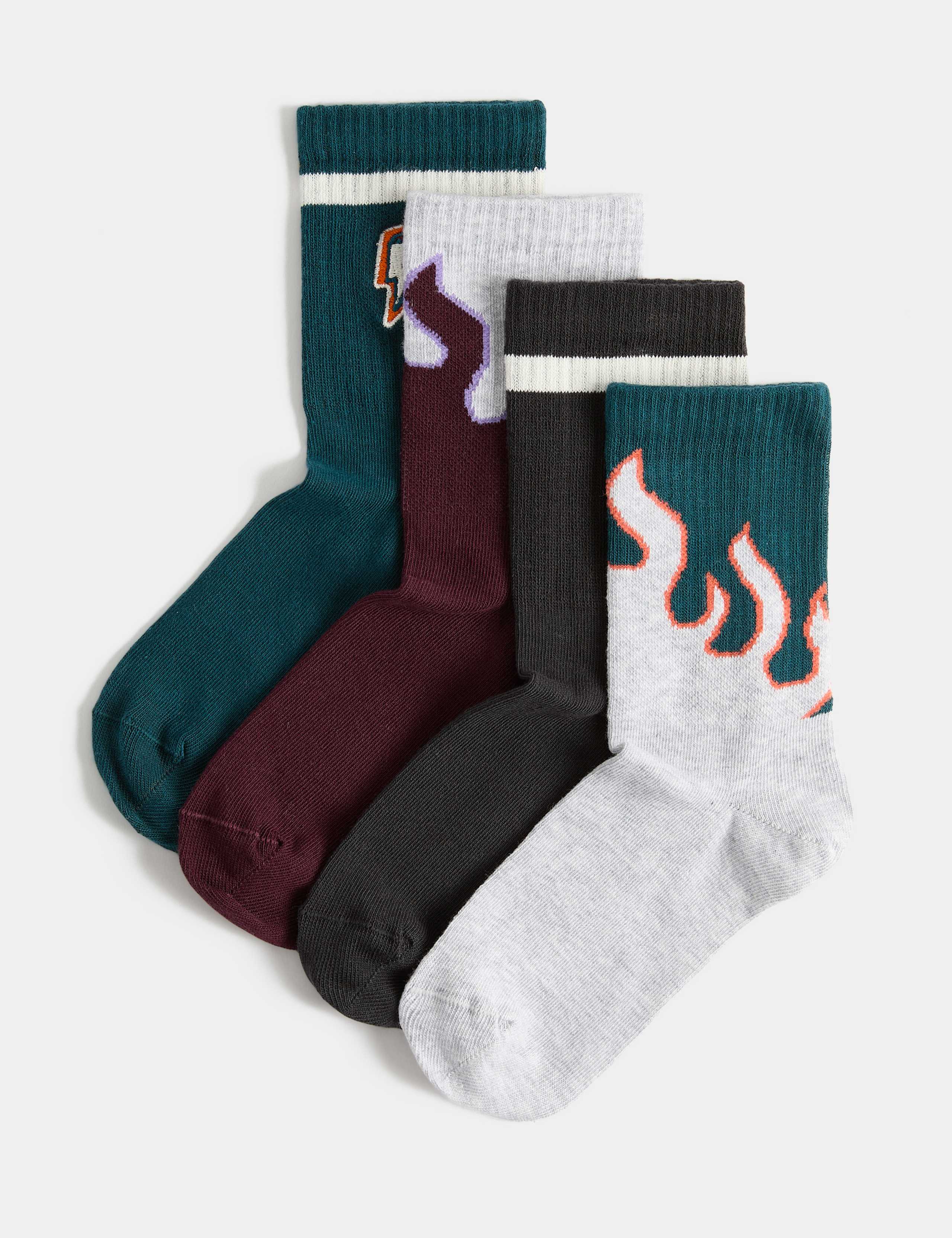 4 Pack Cotton Rich Flame Ribbed Socks (6 Small-7 Large)