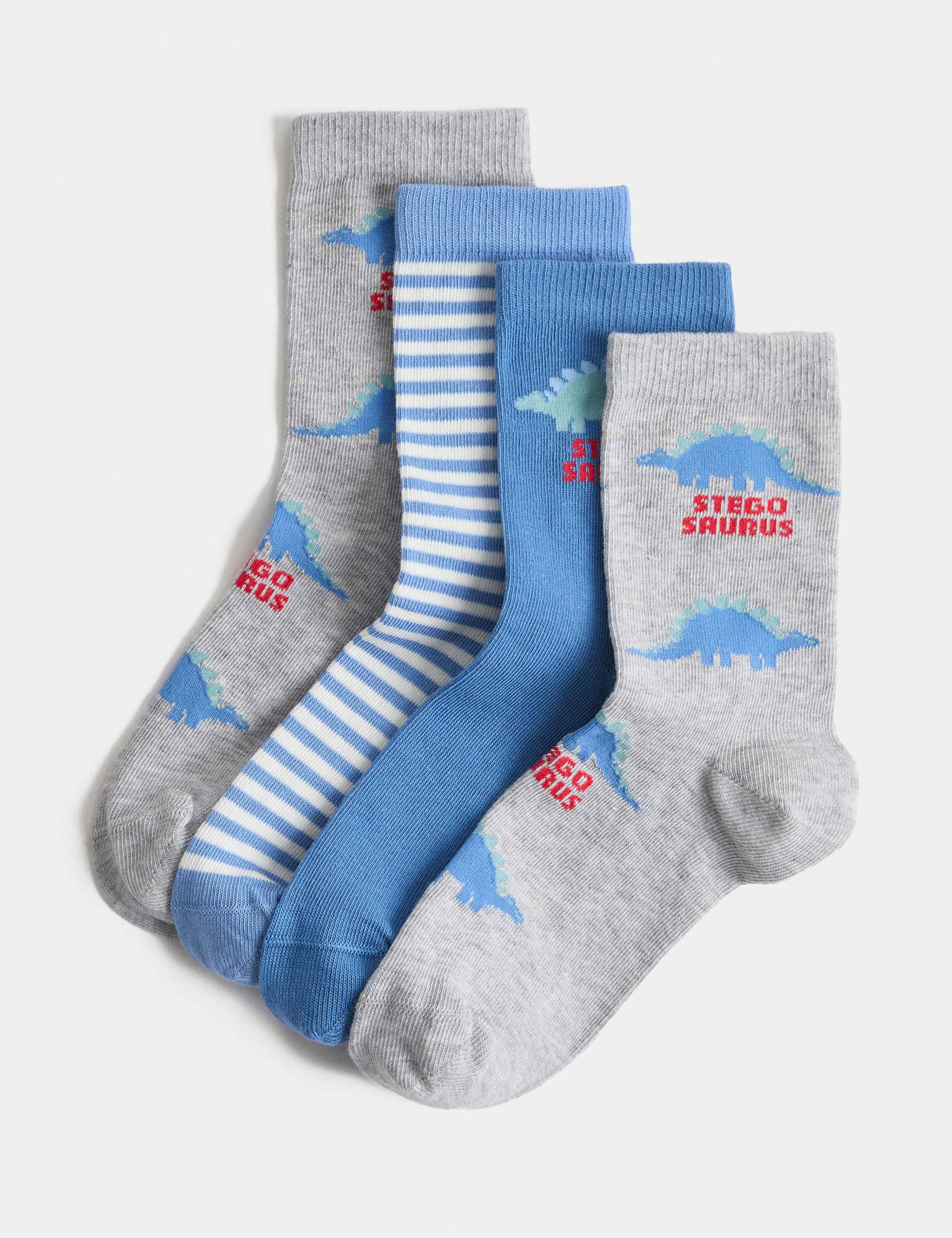 4 Pack Cotton Rich Dinosaur Socks