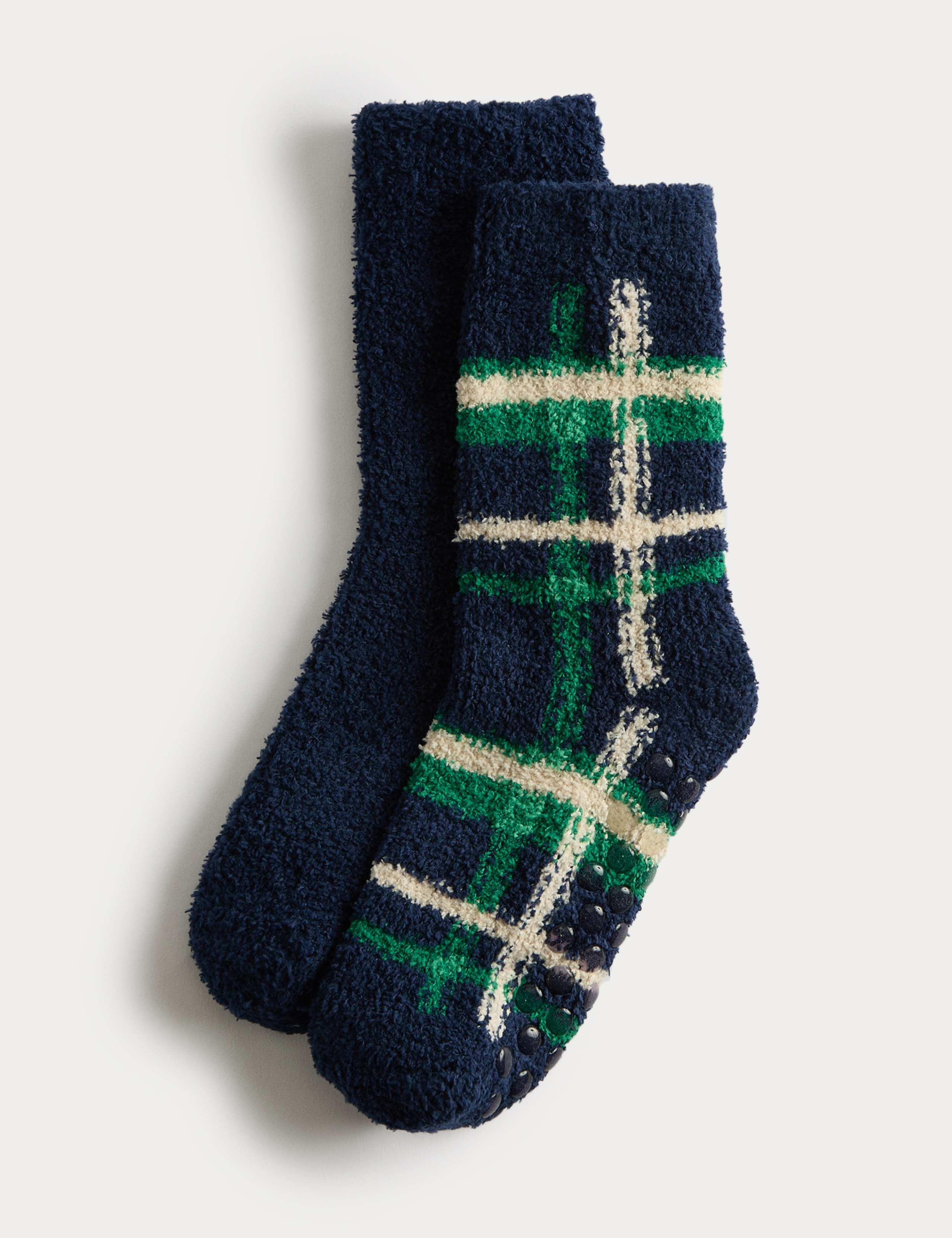 2pk Check Cosy Slipper Socks (6 Small - 7 Large)