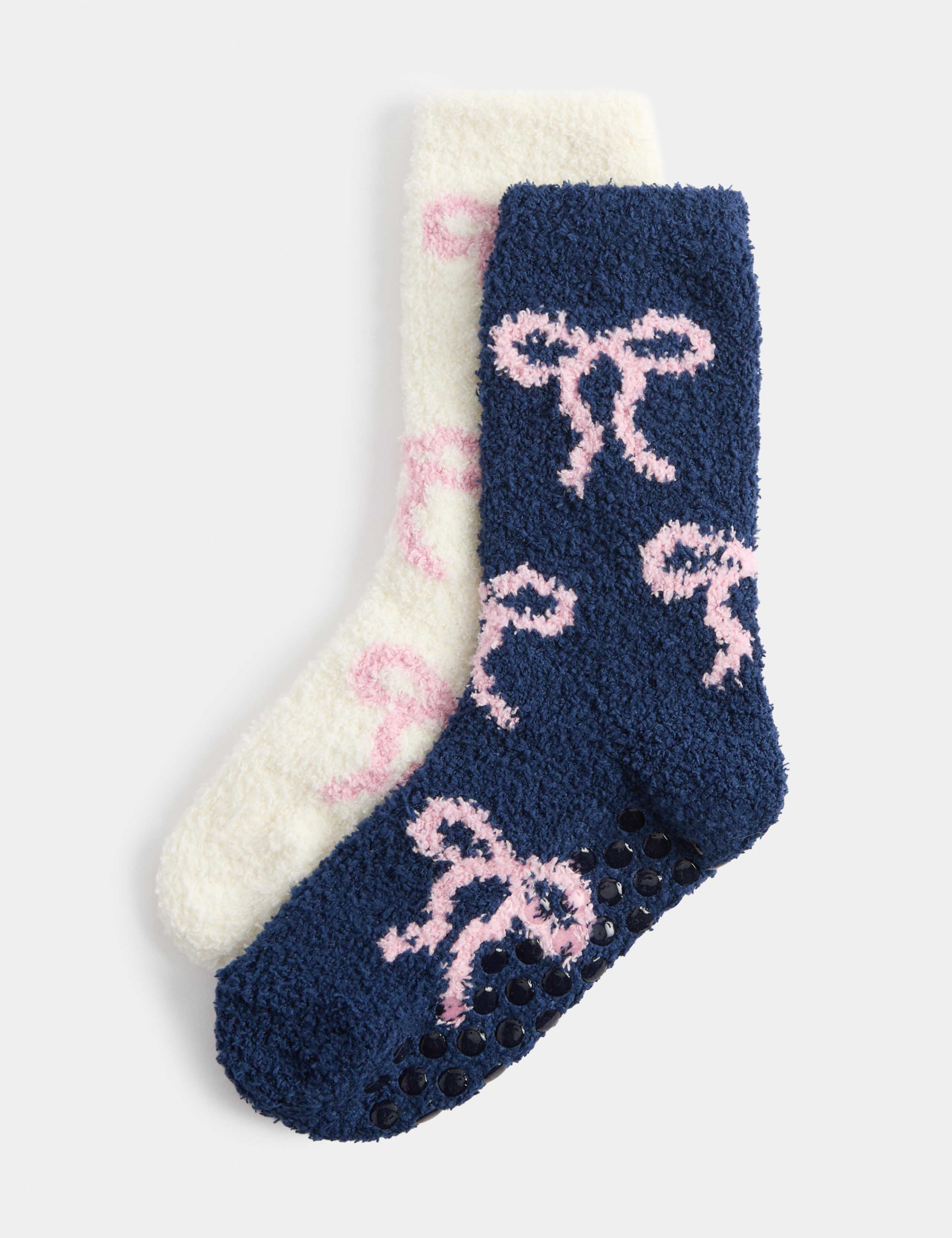 2 Pack Cosy Bow Slipper Socks (6 Small-7 Large)