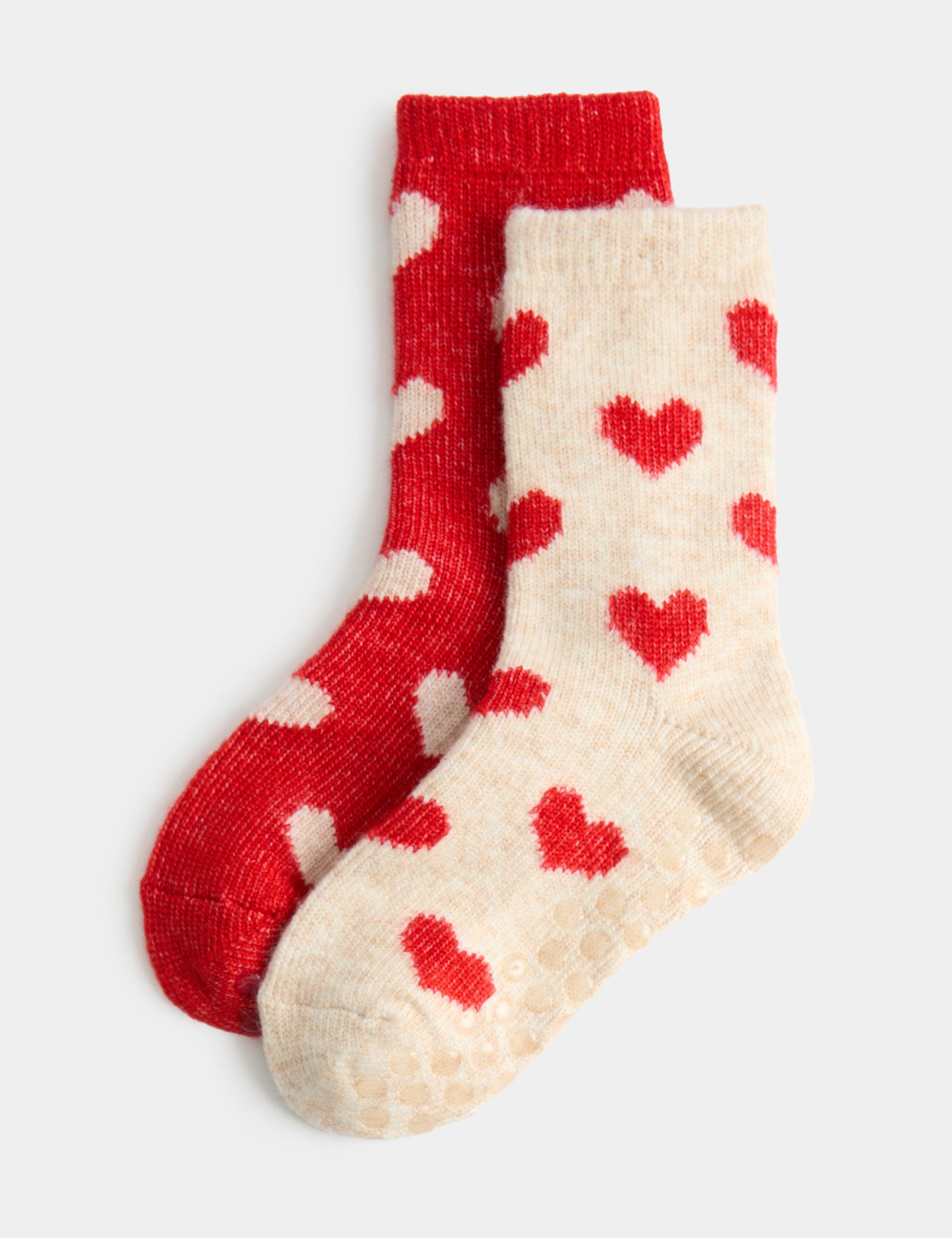 2pk Cosy Heart Slipper Socks