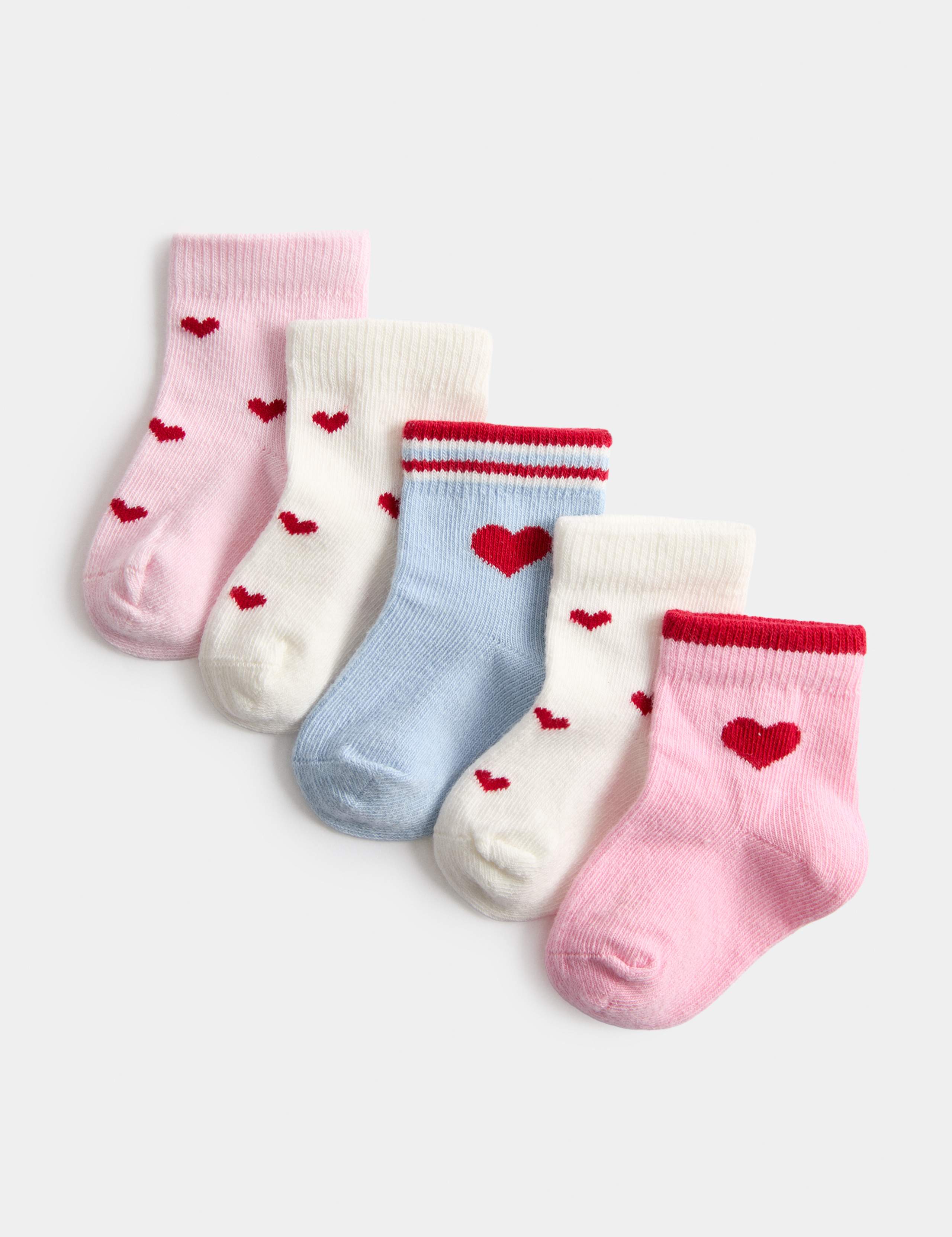 5 Pack Cotton Rich Heart Socks (0-24 Mths)