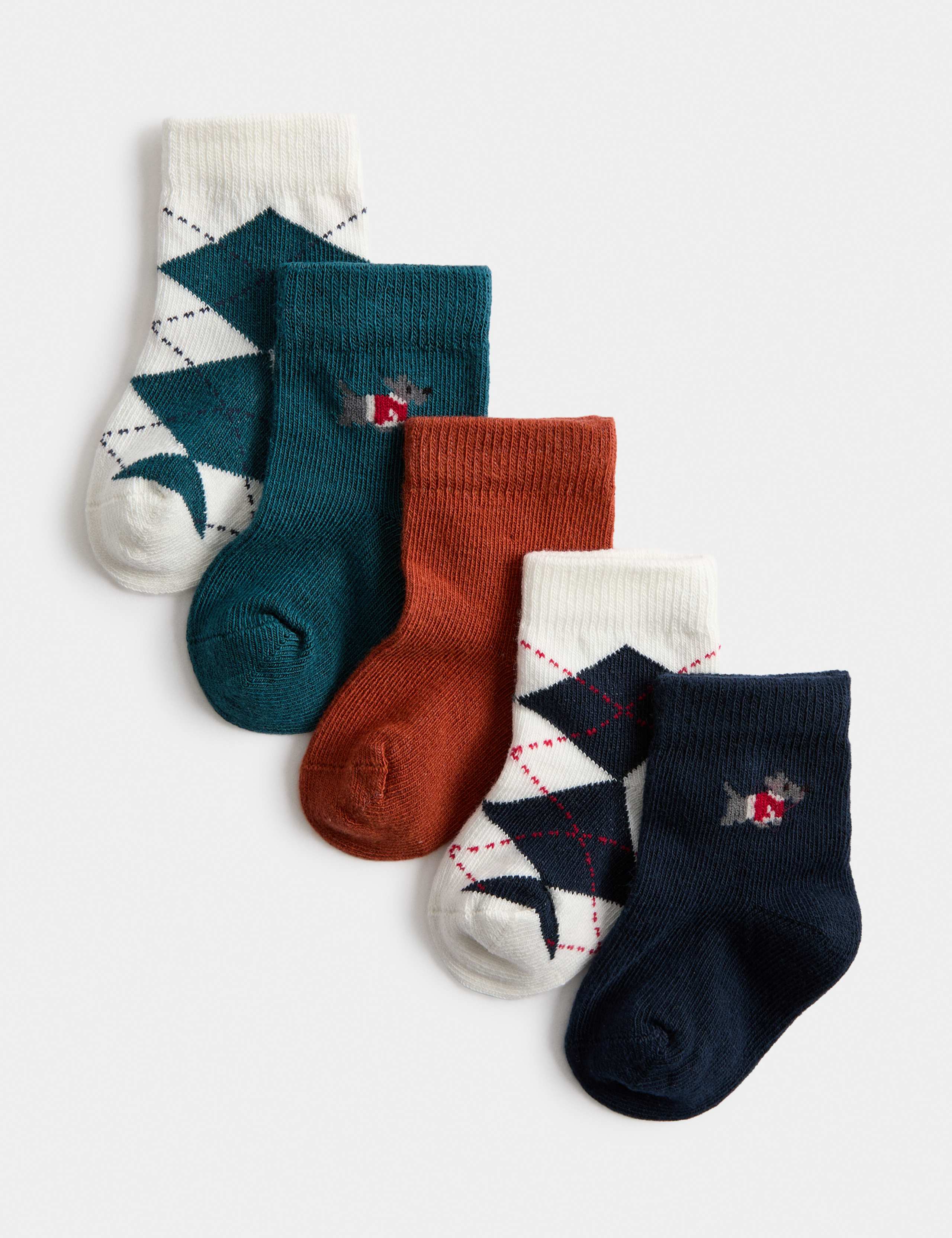 5 Pack Cotton Rich Argyle Socks (0-24 Mths)