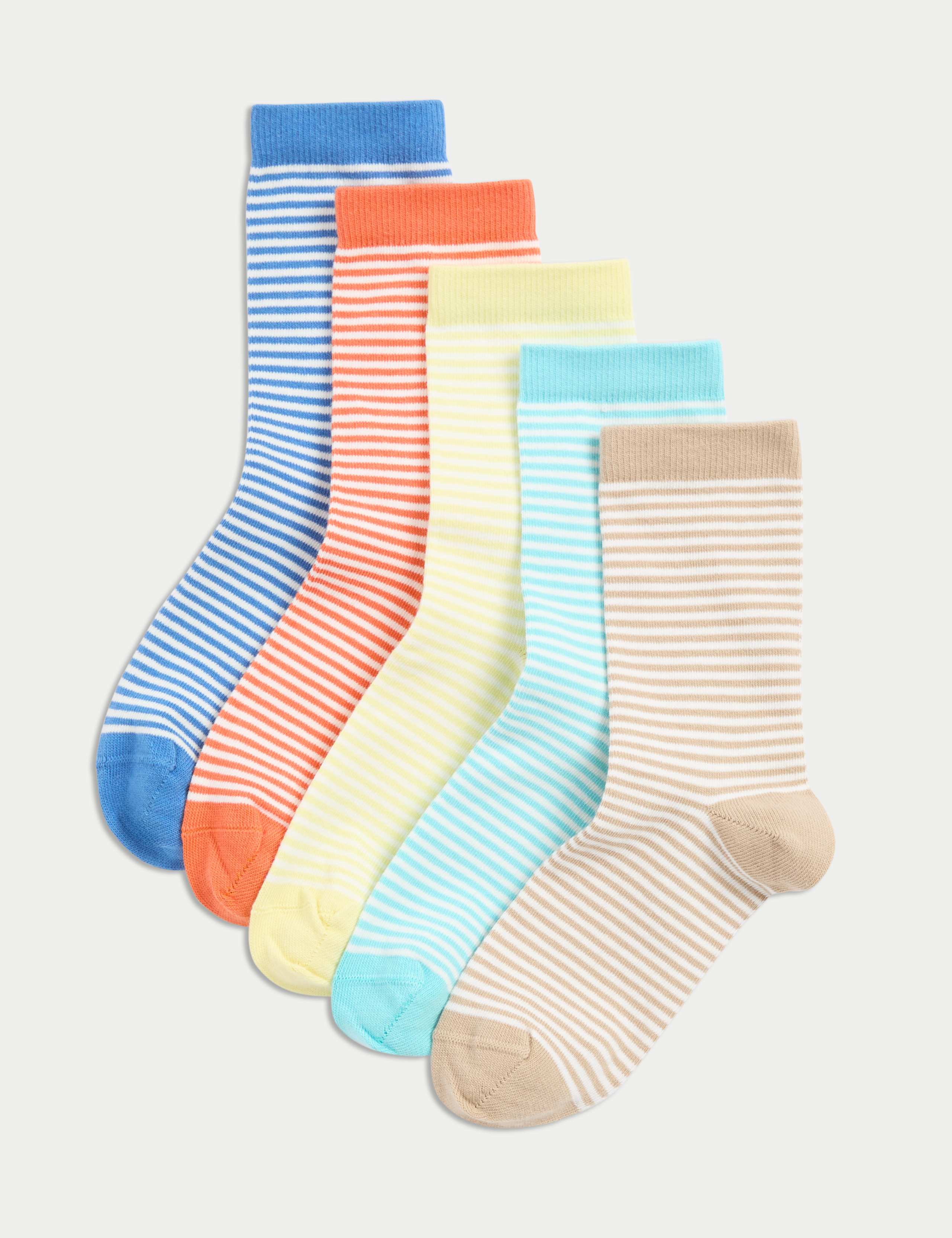 5pk Cotton Rich Striped Socks (6 Small - 7 Large)