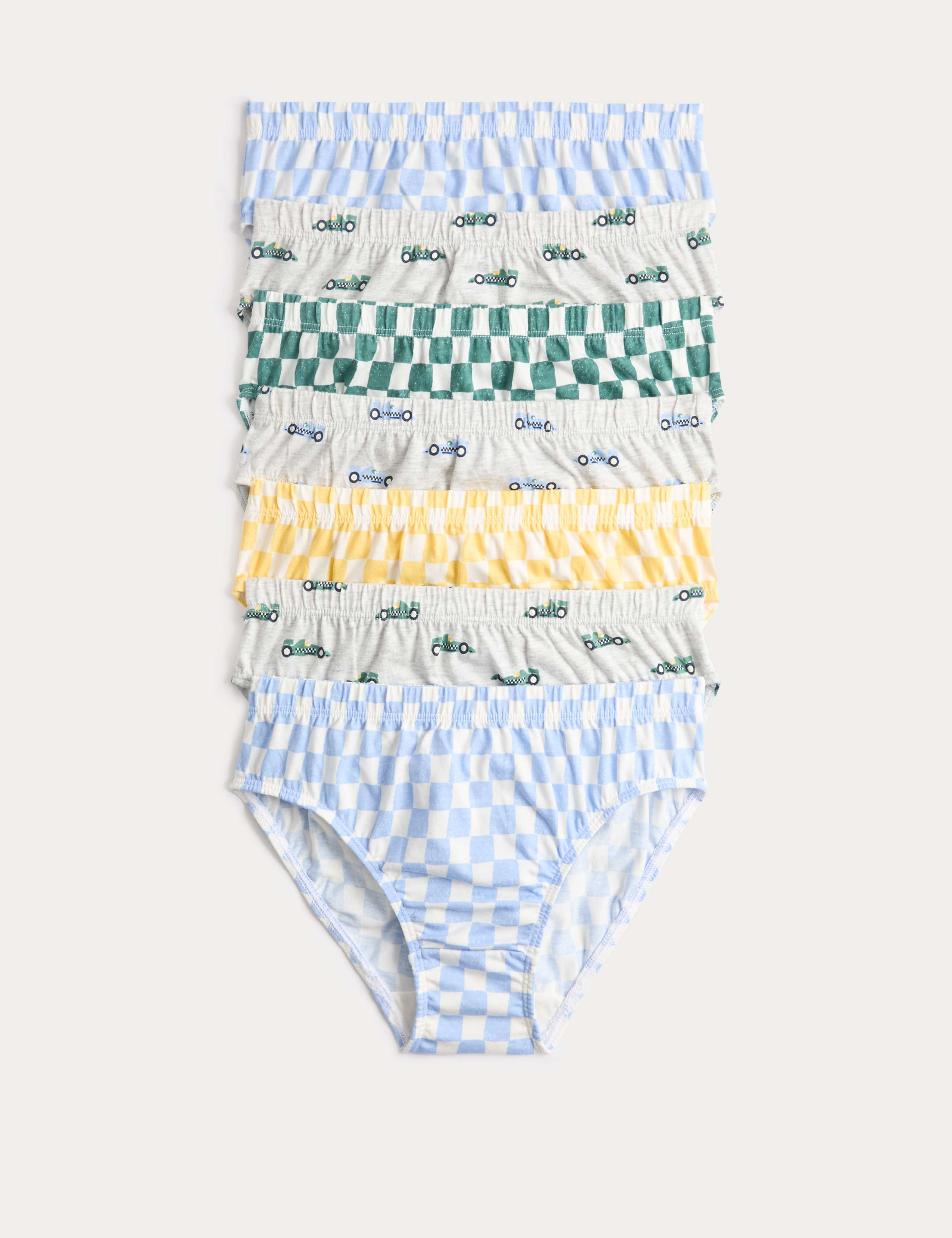 7 Pack Car & Checkerboard Pure Cotton Briefs (18 Mths-14 Yrs)