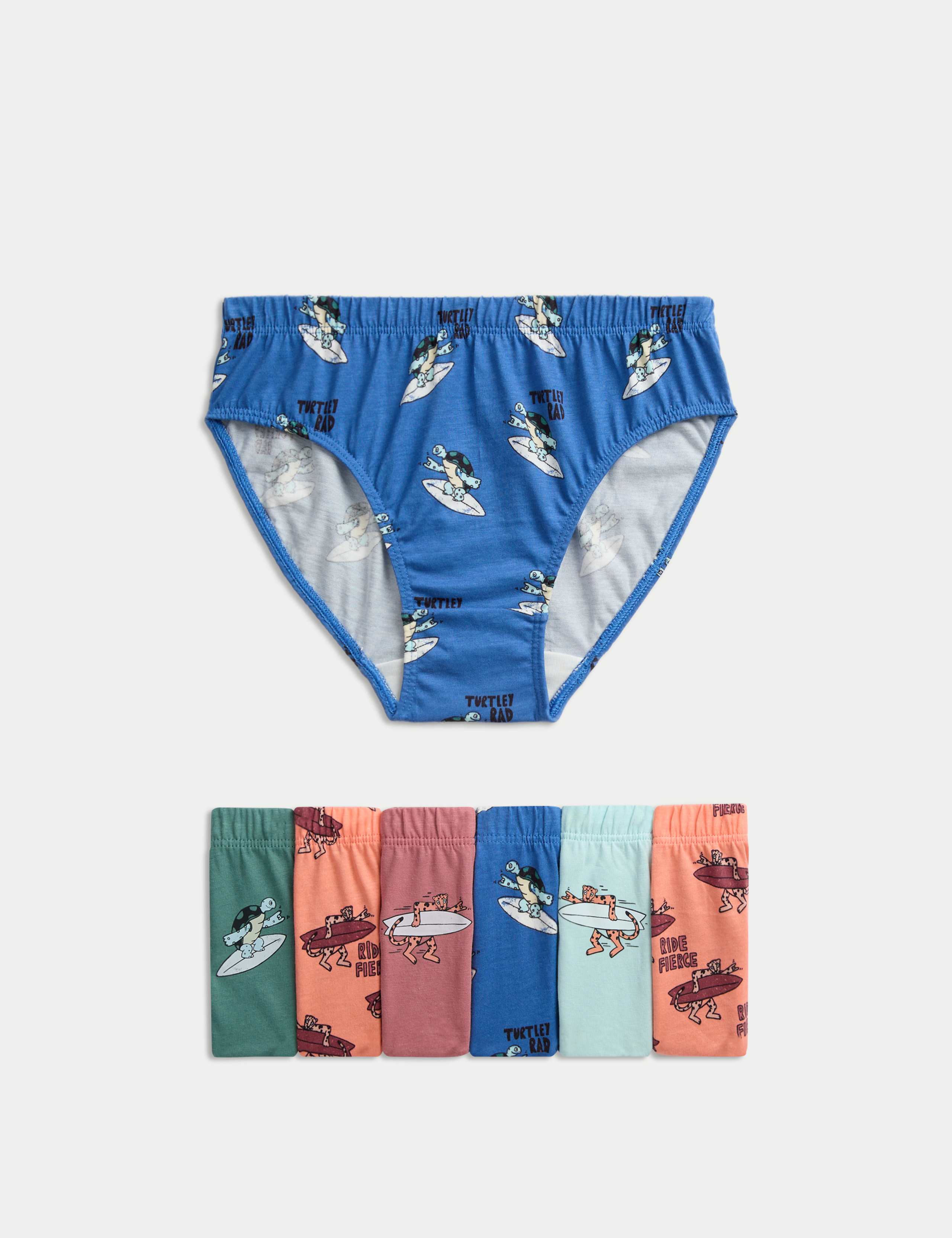 7pk Pure Cotton Surf Animal Briefs (2-8 Yrs)