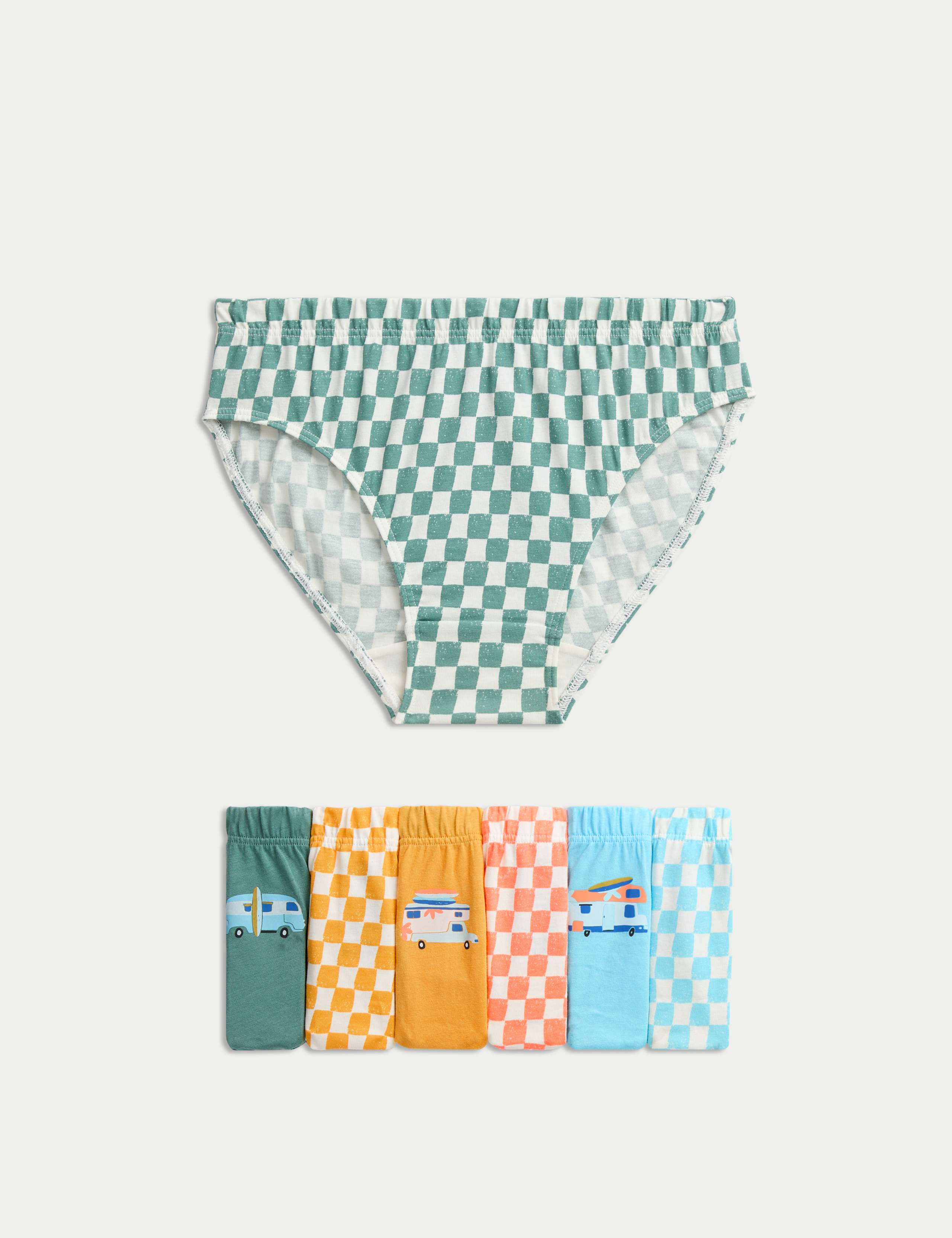 7pk Pure Cotton Surf Check Briefs (2-8 Yrs)