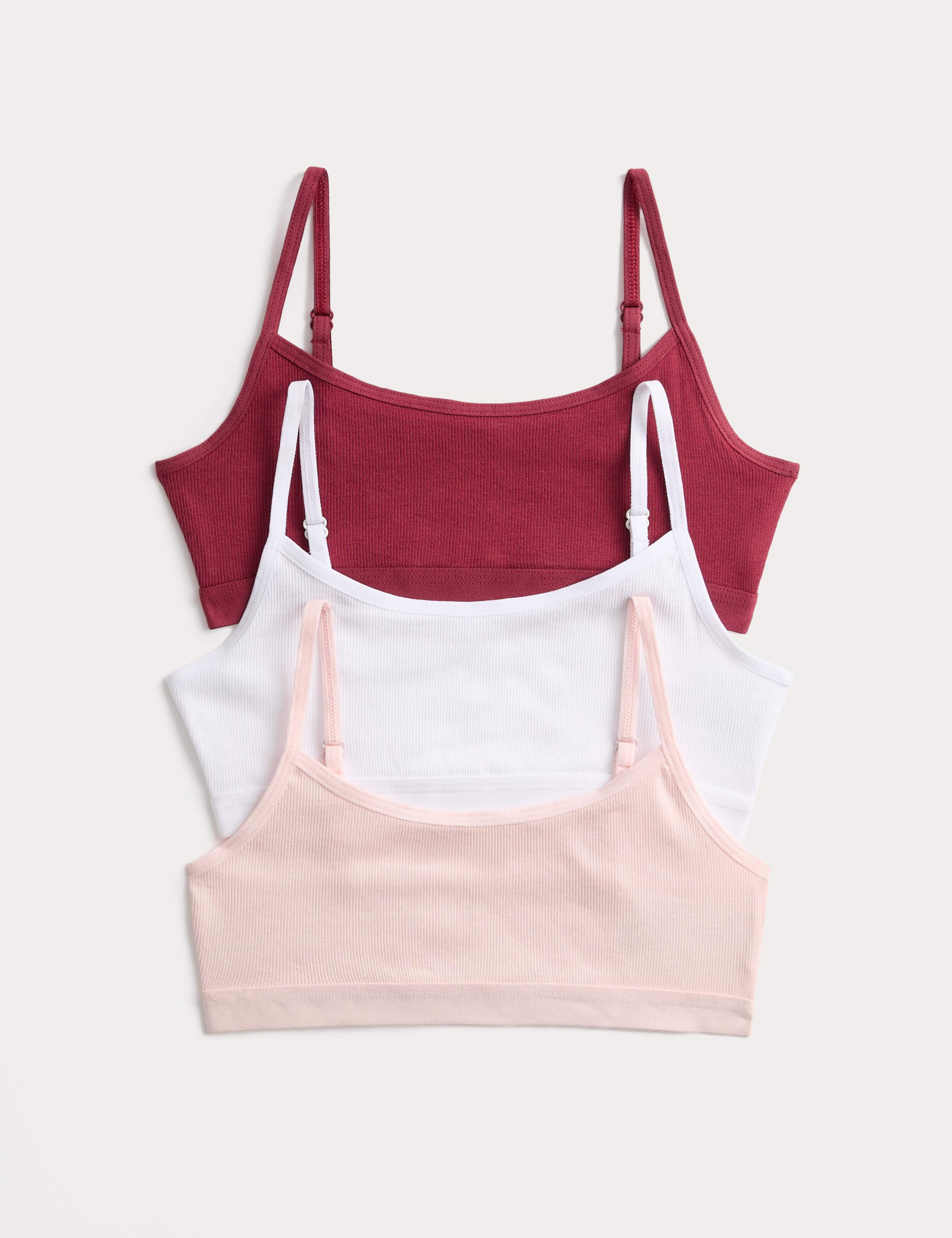 3 Pack Cotton with Stretch Ribbed Crop Tops (6-16 Years)