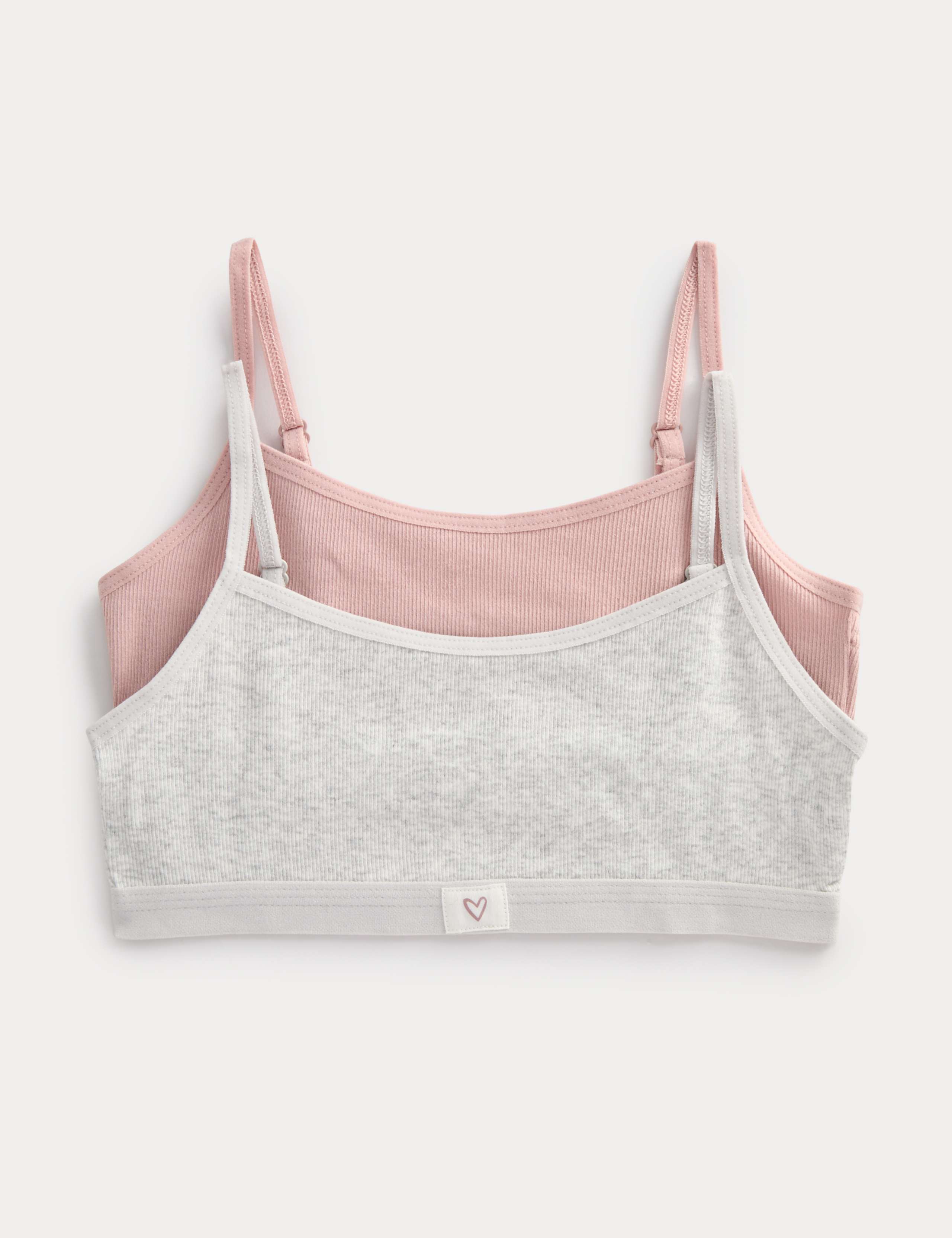 2 Pack Plain Rib Woven Heart Crop Tops (8-16 Yrs)