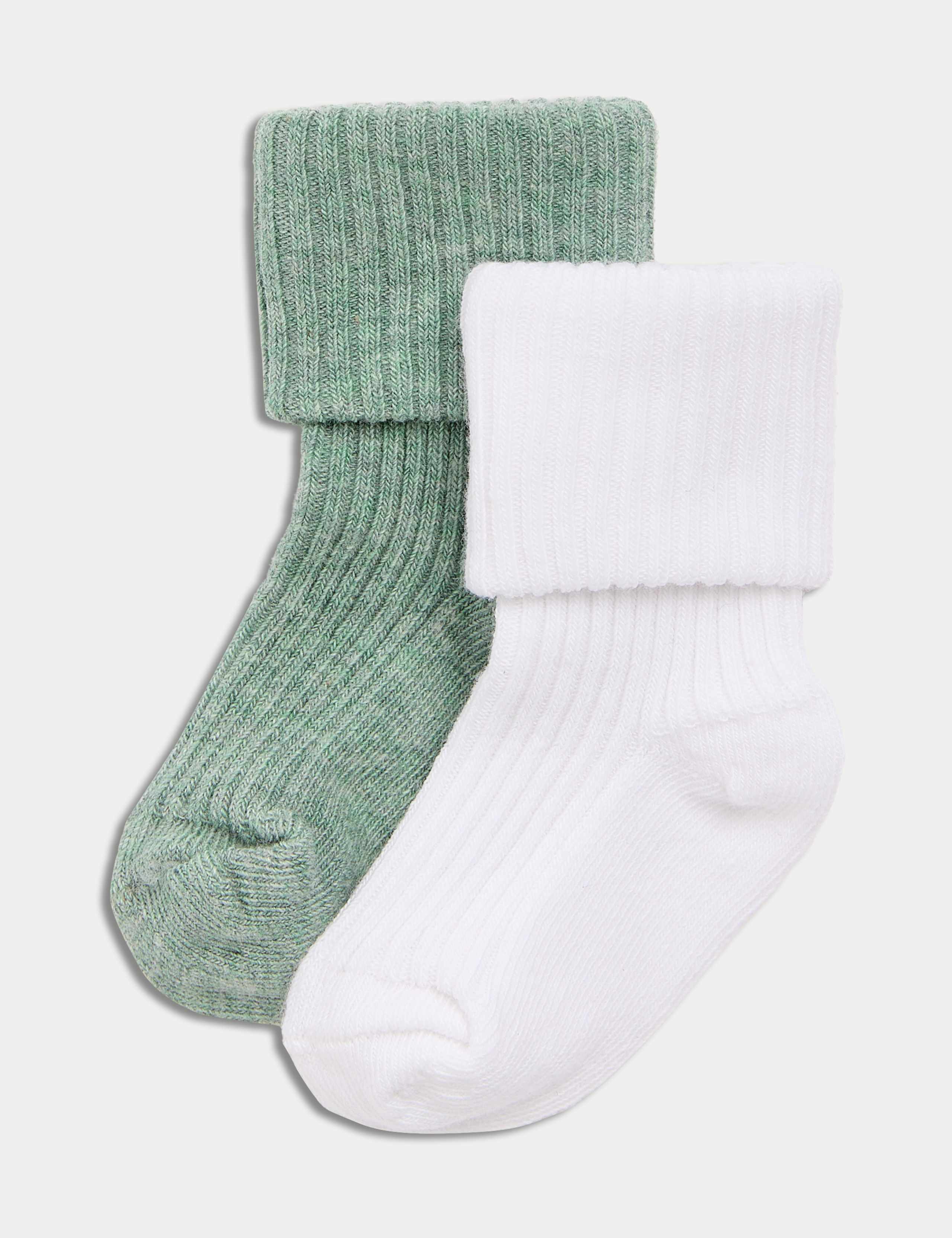 2pk Cotton Rich Ribbed Socks (7lbs-3 Yrs)