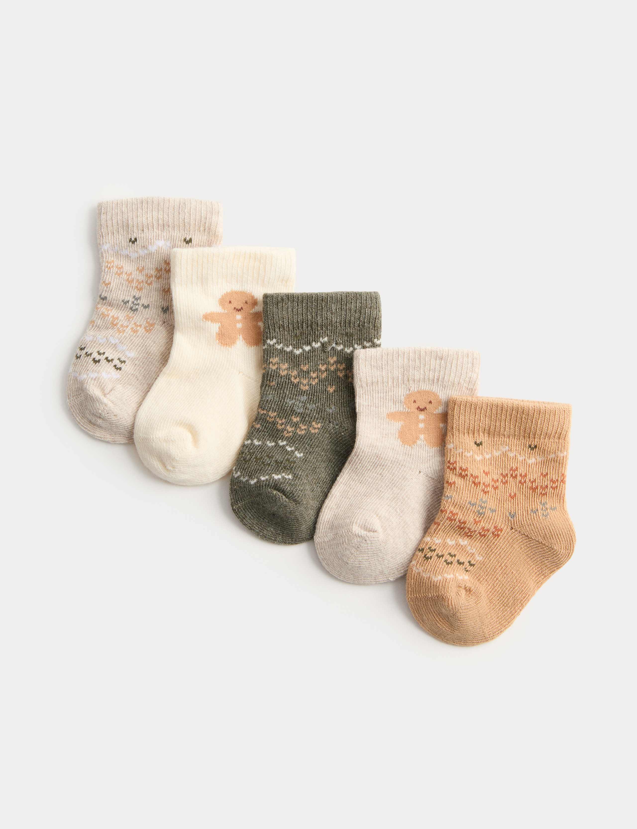 5pk Cotton Rich Gingerbread Socks (0-3 Yrs)