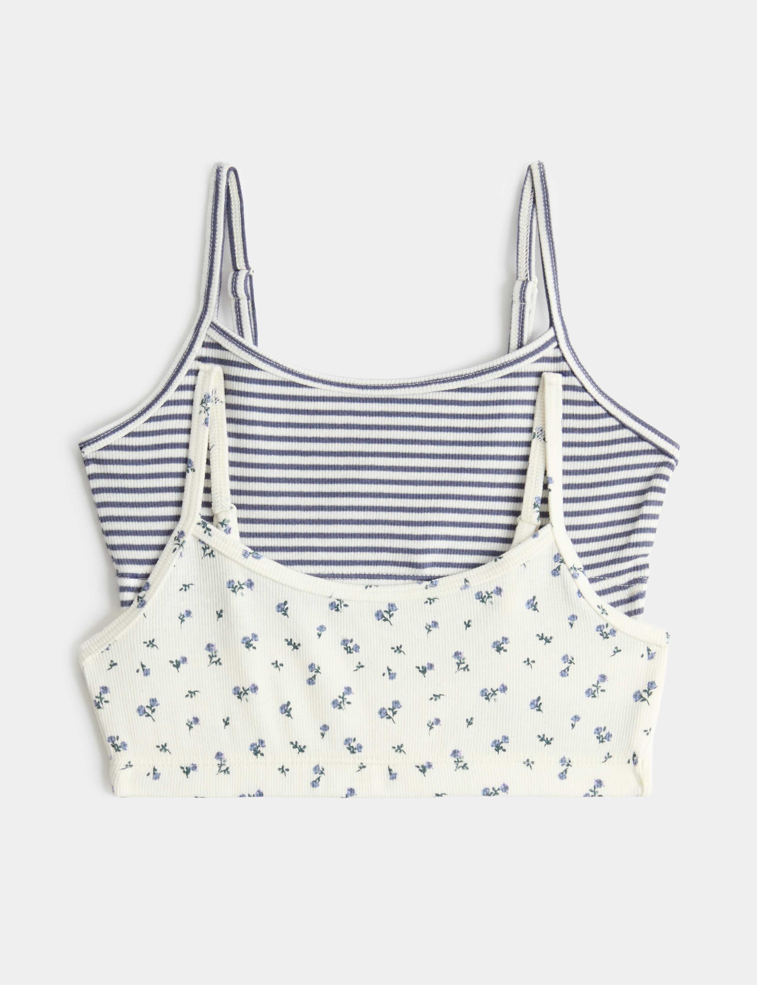 2 Pack V-Neck Floral Striped Crop Tops (7-16 Yrs)