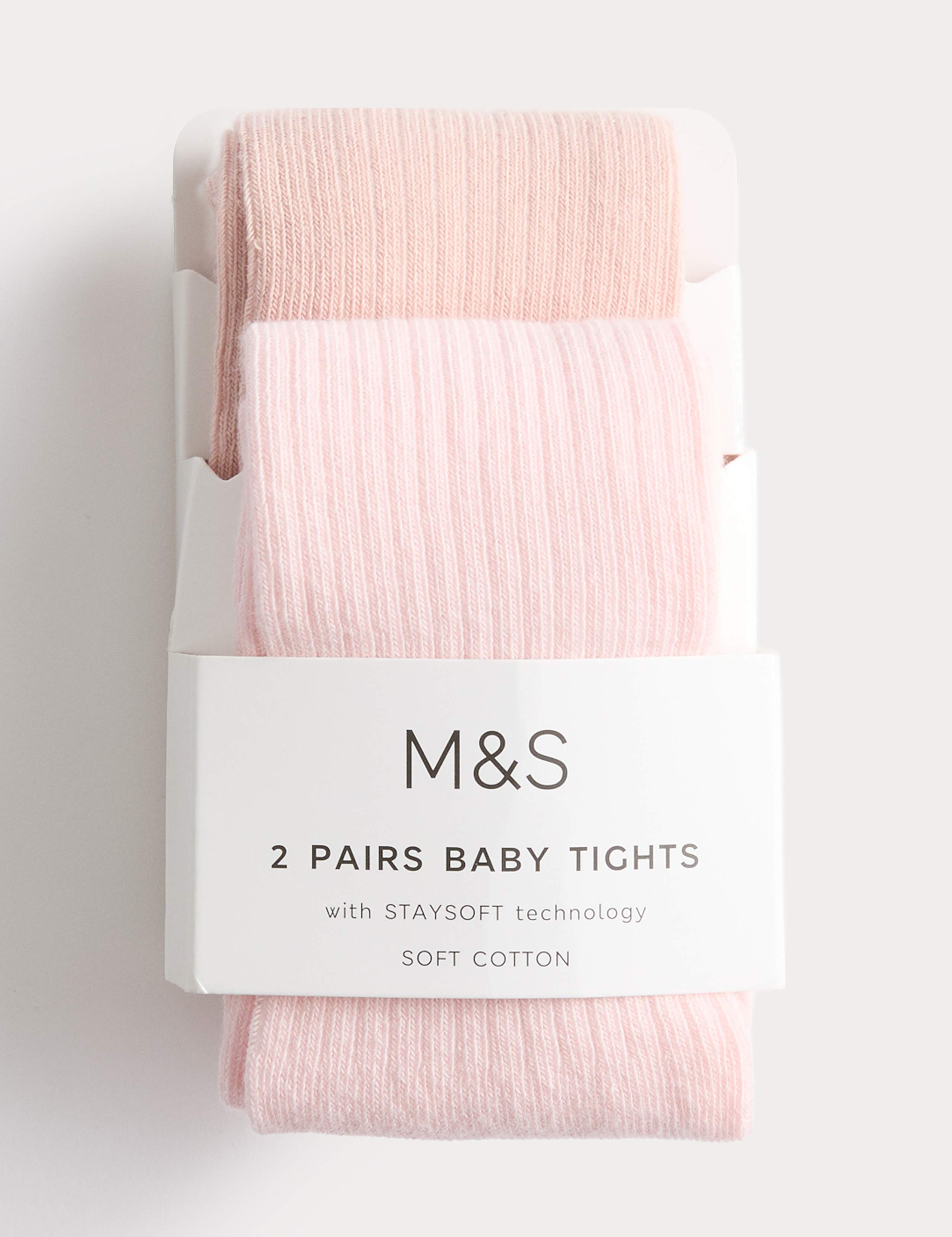 2pk Cotton Rich Ribbed Tights (0-3 Yrs)