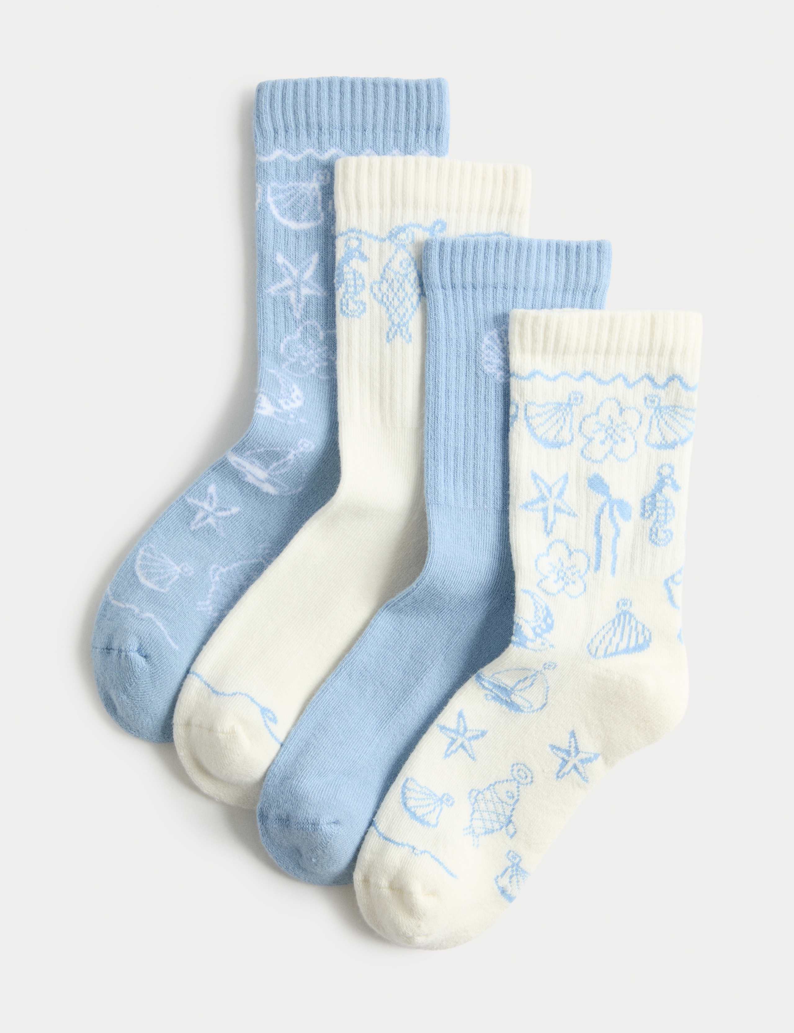 4 Pack Cotton Rich Seashell Socks (6 Small-7 Large)