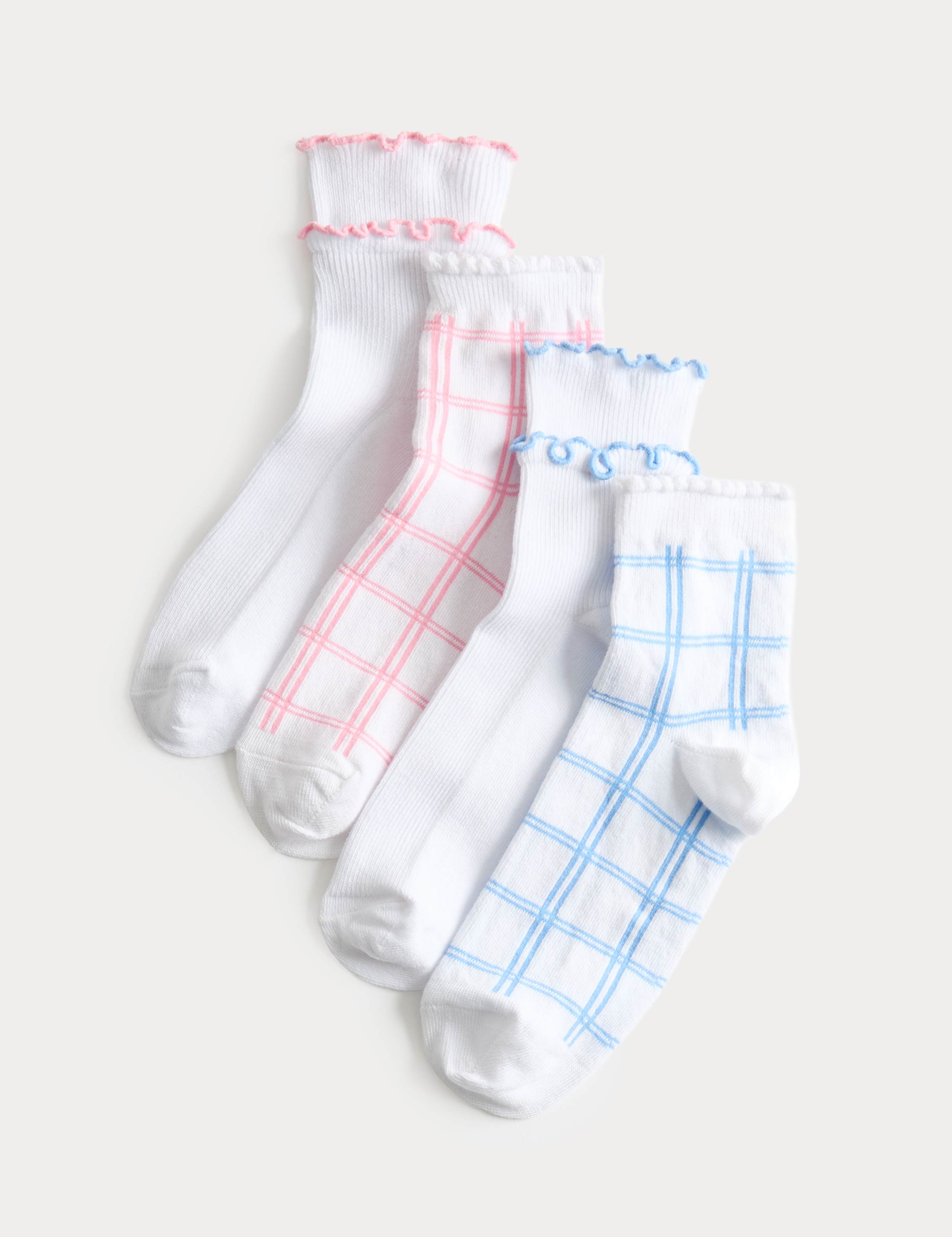 4 Pack Check Frill Socks (6 Small-7 Large)