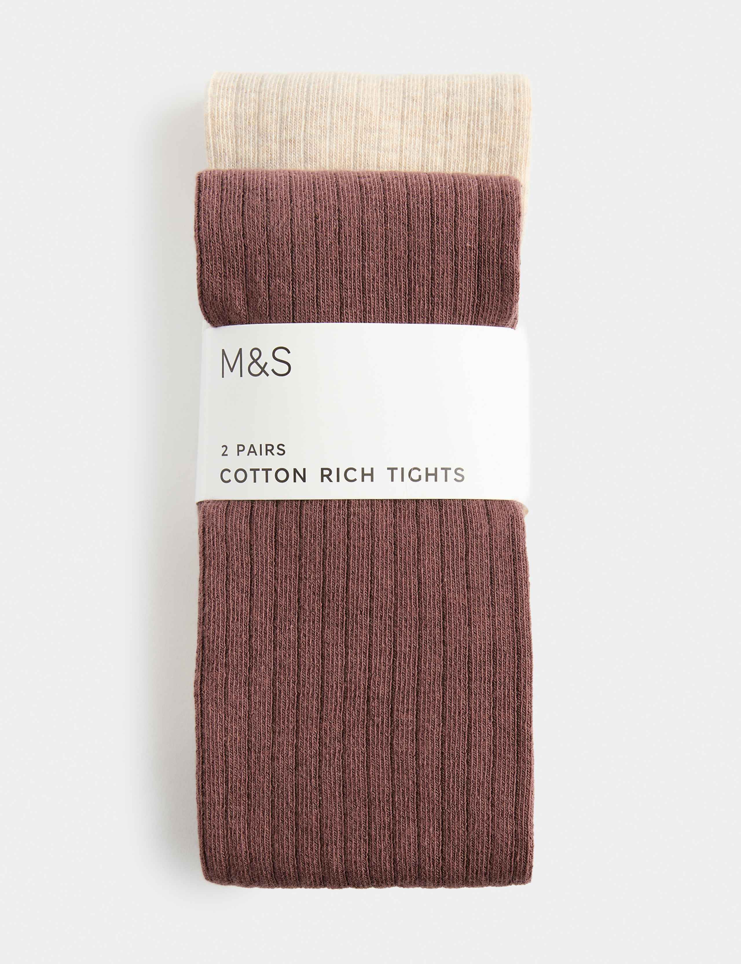 2 Pack Cotton Rich Ribbed Tights (2-14 Yrs)