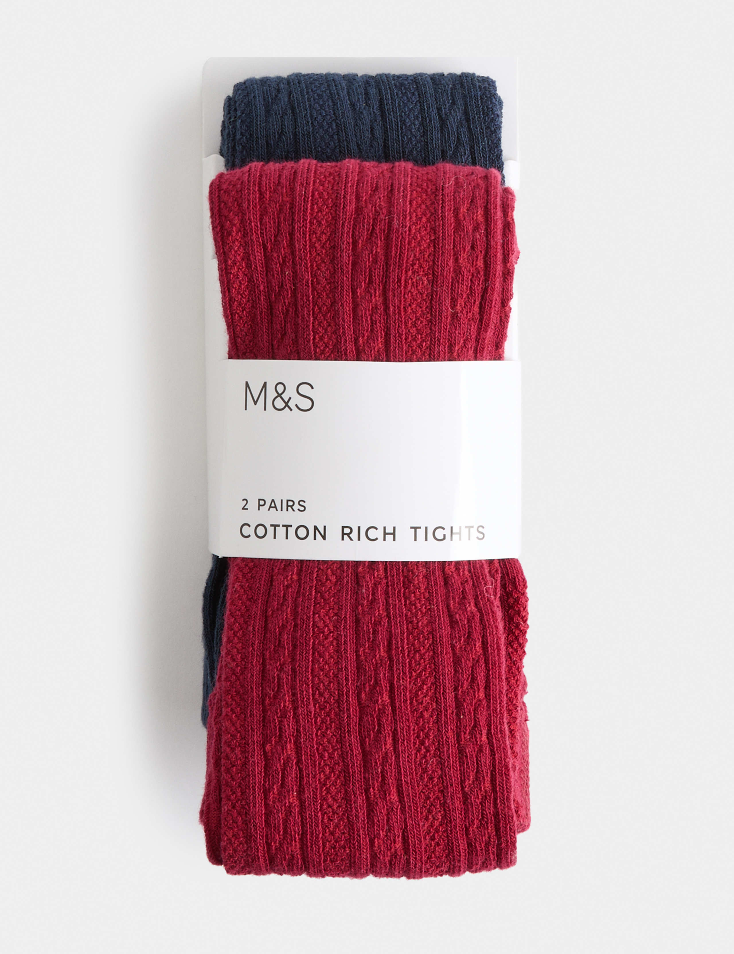 2 Pack Cotton Rich Cable Tights (2-14 Yrs)