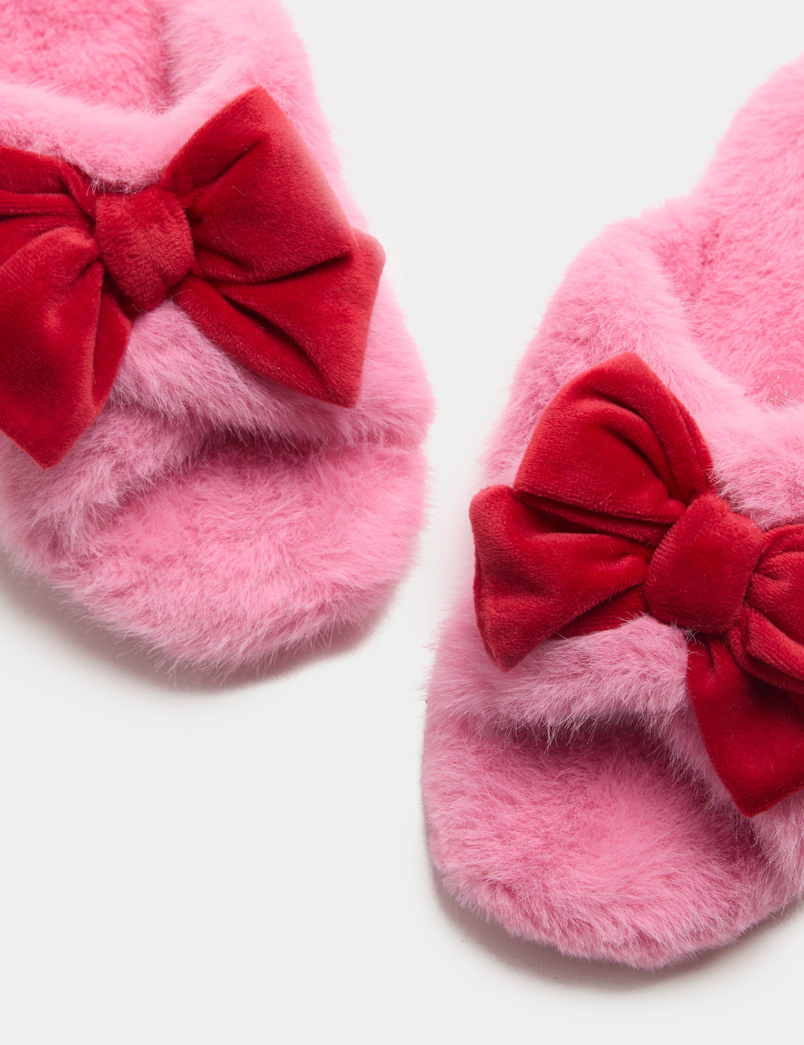 Kids' Faux Fur Bow Slippers (1 Large - 6 Large)