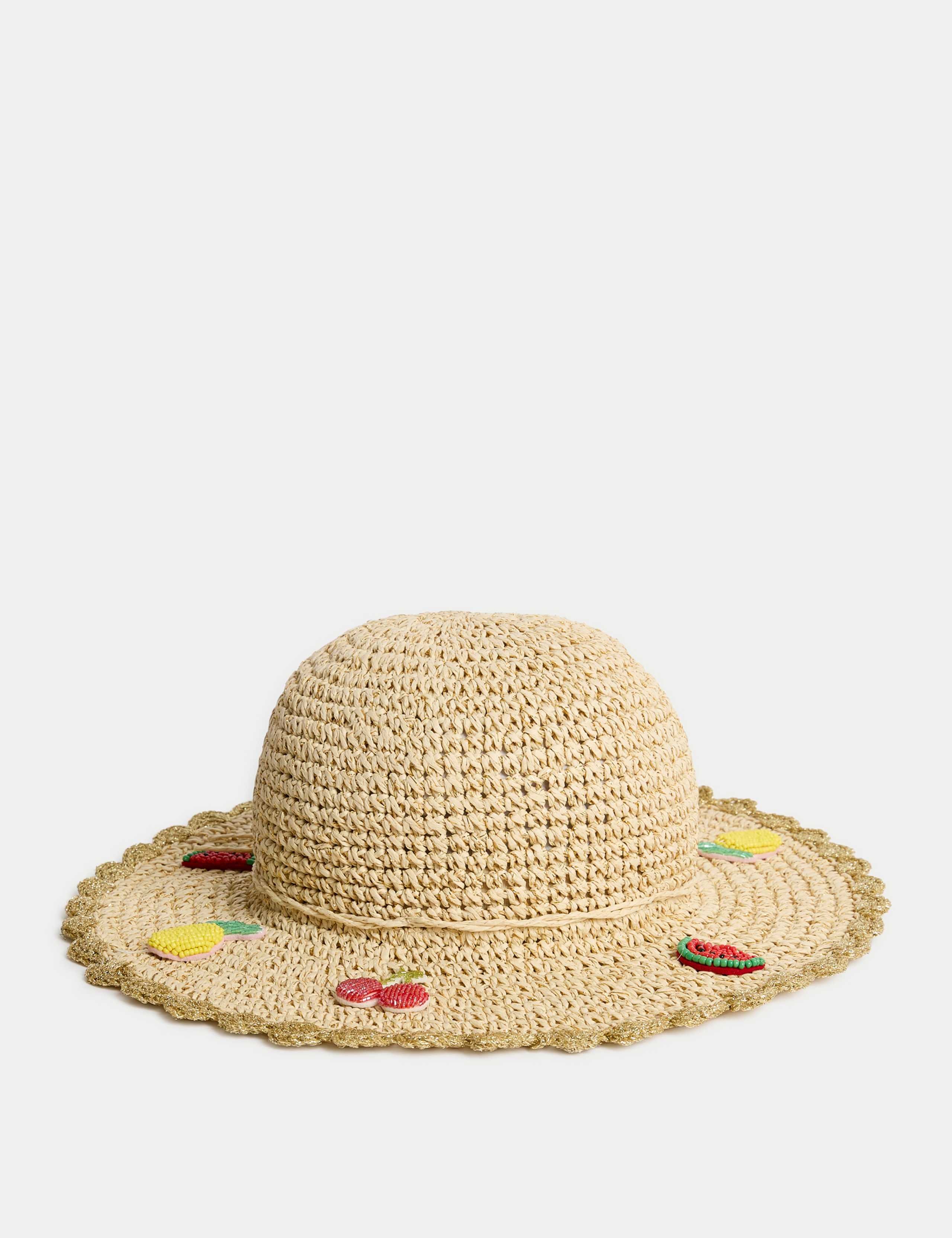 Kids' Straw Beaded Fruit Sun Hat