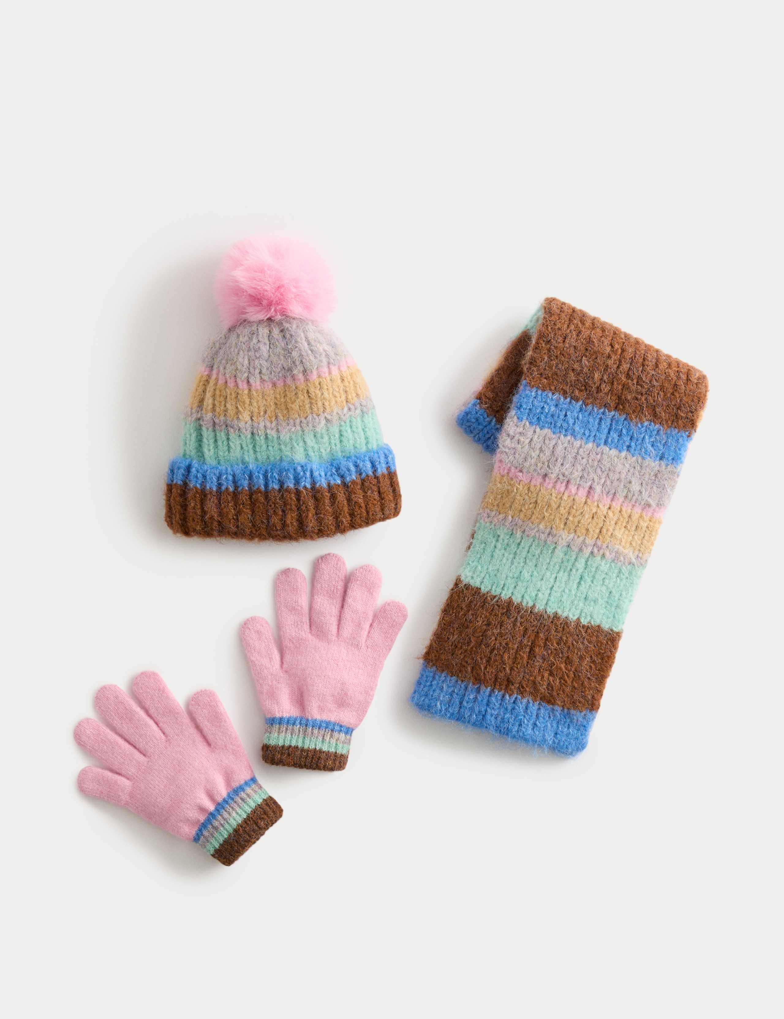 Kids' Striped Hat, Scarf and Glove Set (3-13 Yrs)