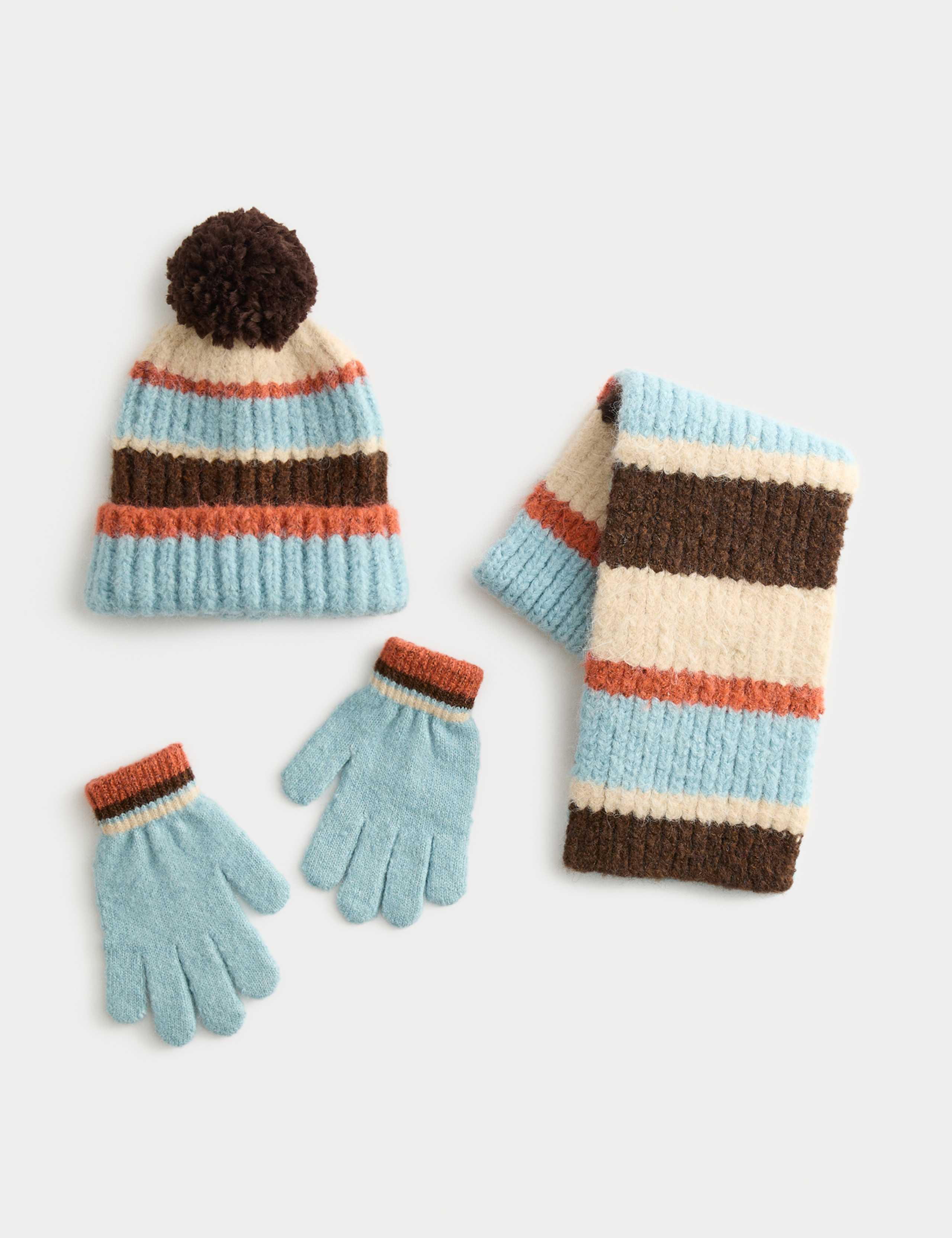 Kids' Striped Hat, Scarf and Glove Set (3-13 Yrs)