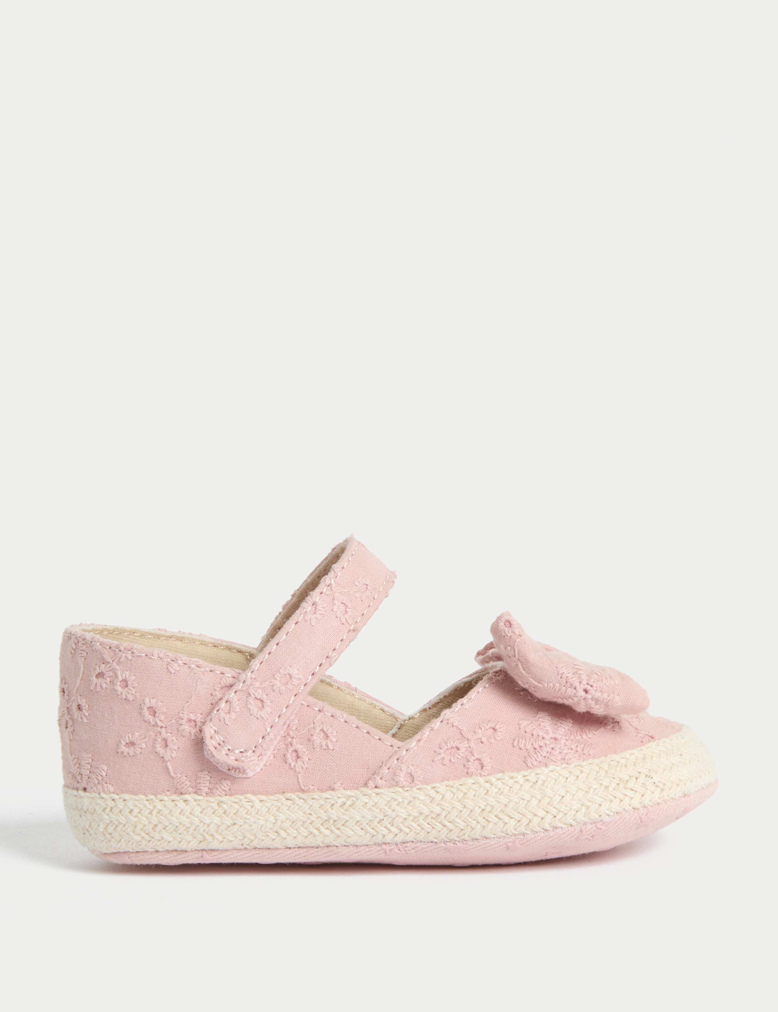 Baby Bow Espadrille Riptape Pram Shoes (0-18 Mths)