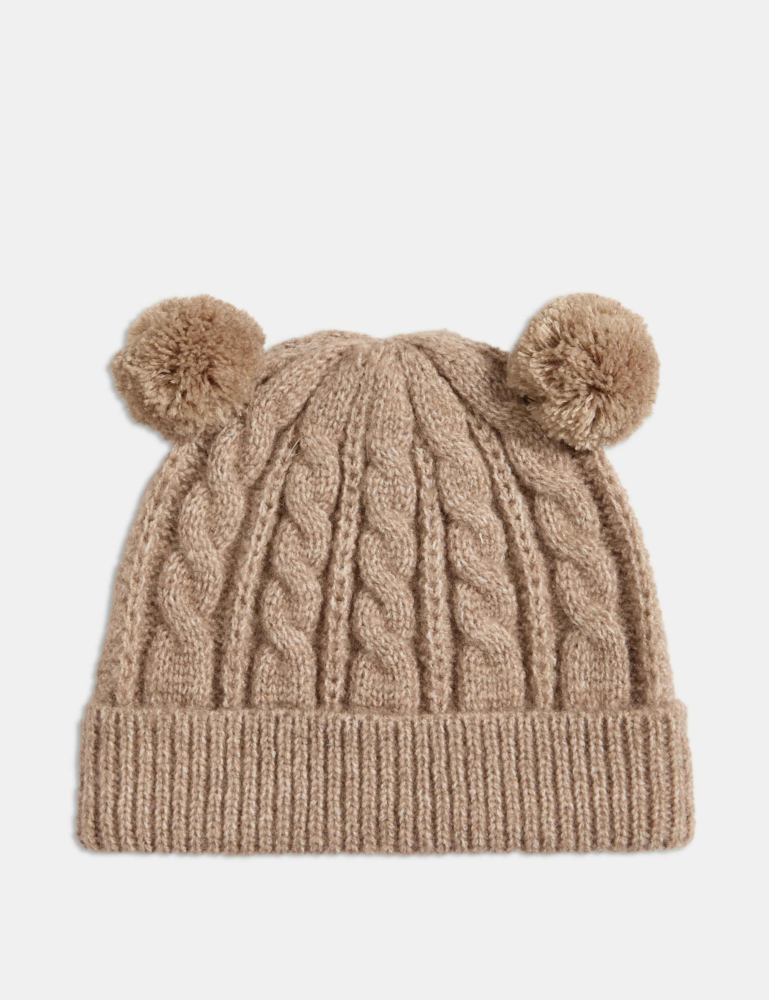 Baby Cable Double Pom Hat (0-3 Yrs)