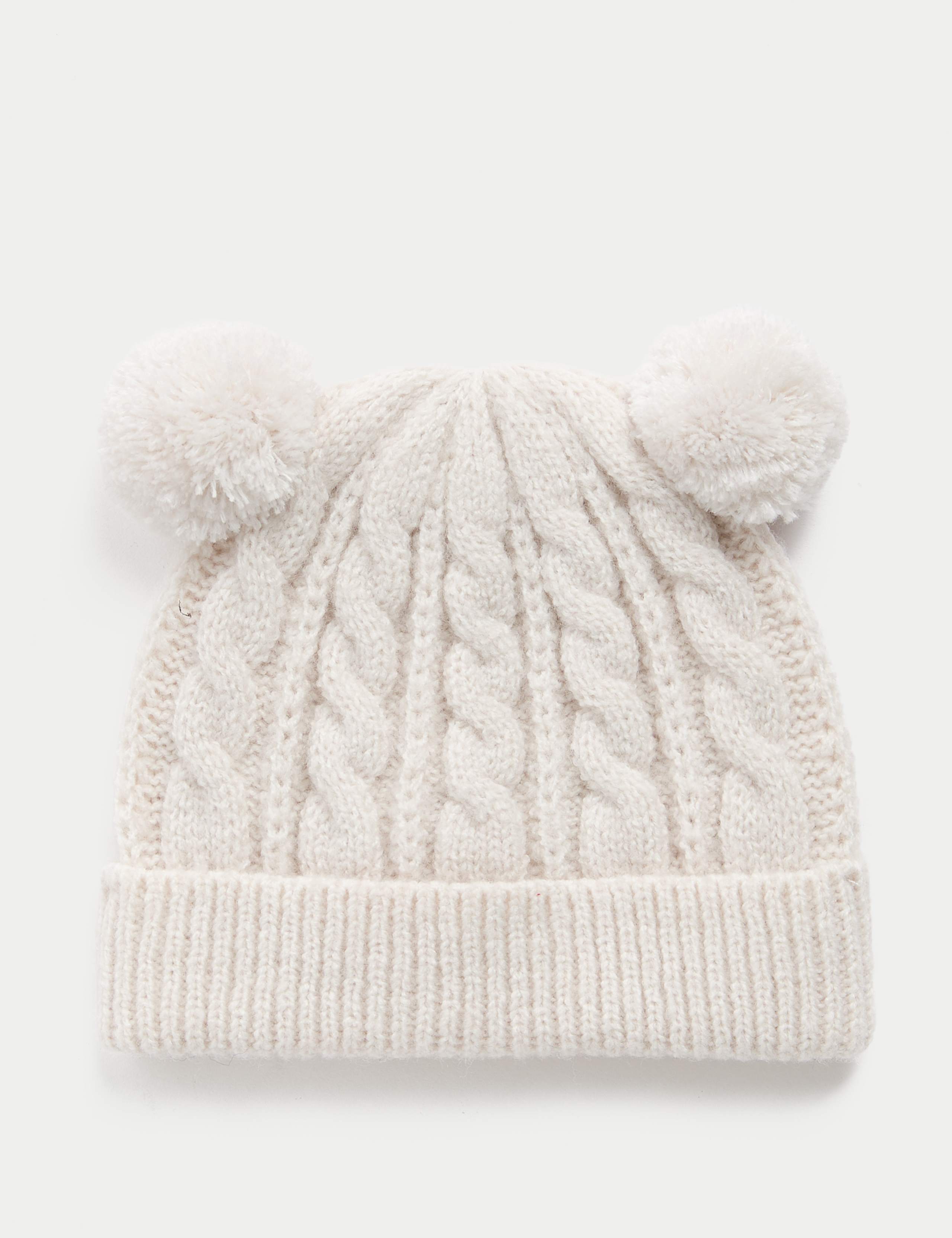 Baby Cable Double Pom Hat (0-3 Yrs)