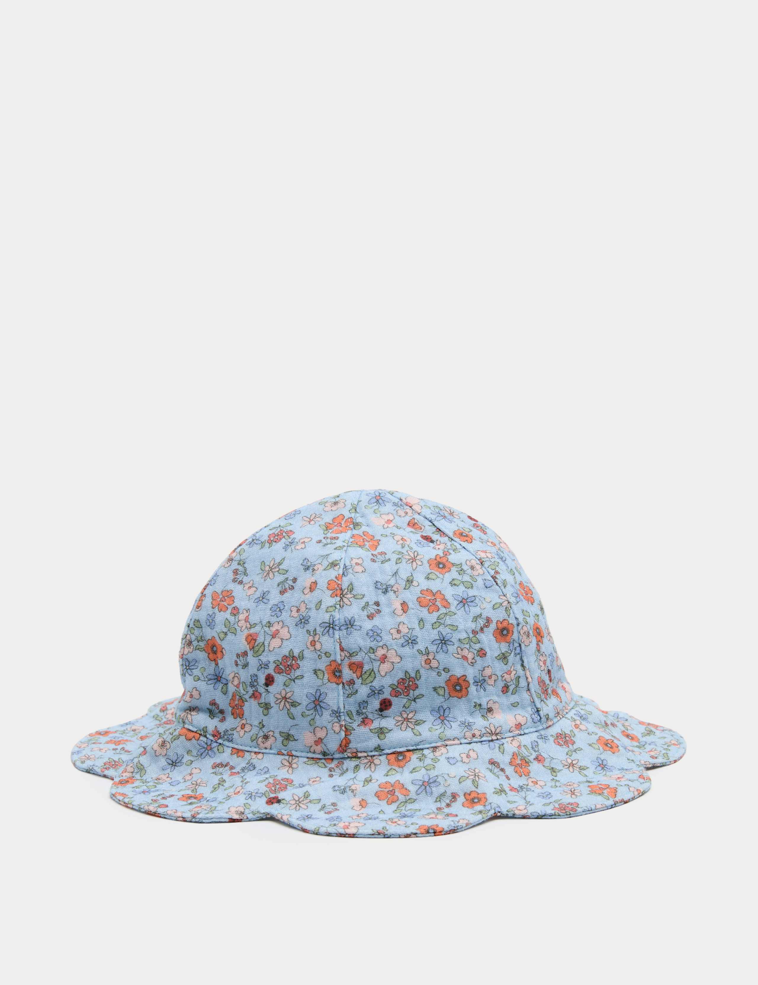Pure Cotton Floral Scallop Bucket Hat (0-3 Yrs)
