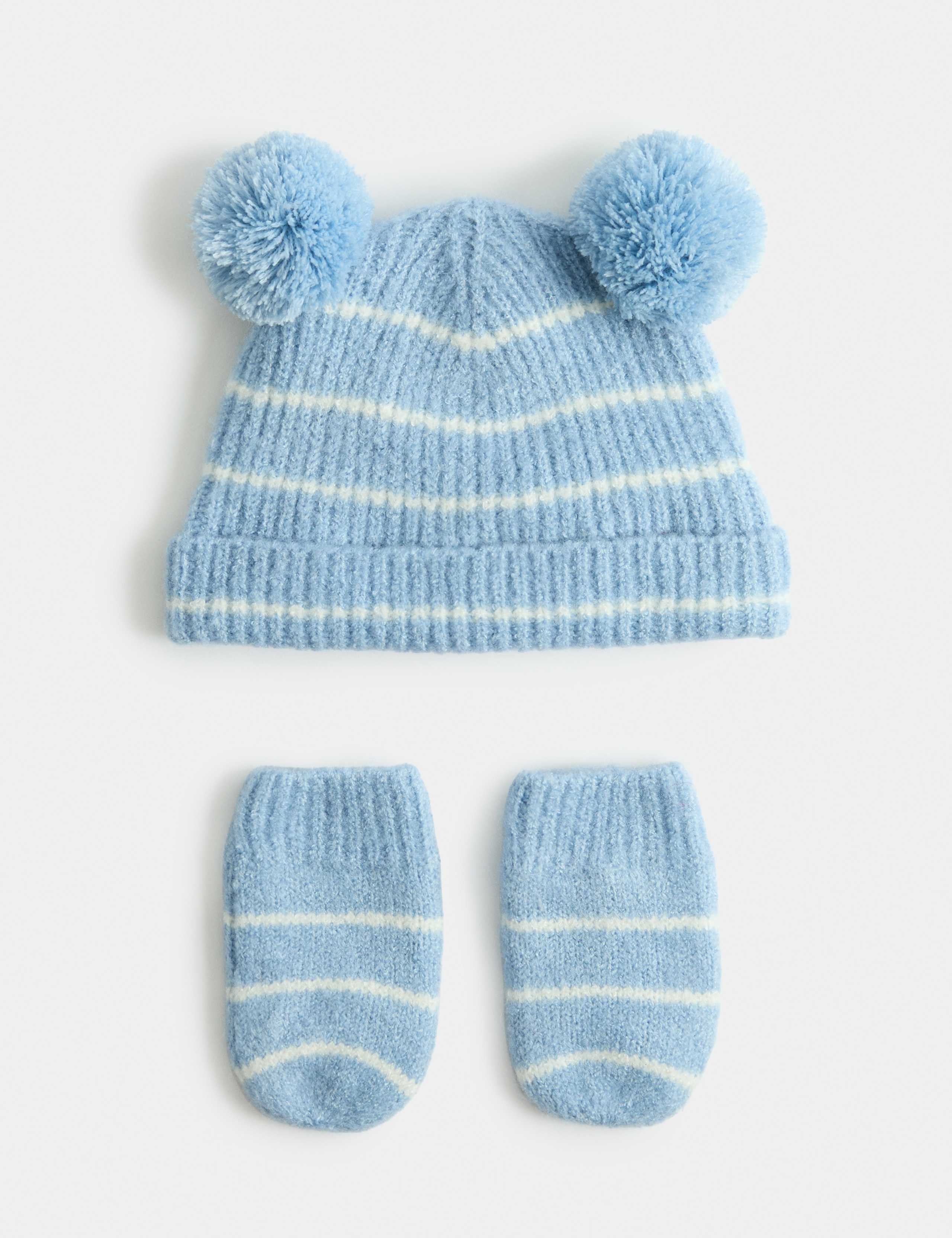 Kids' Striped Hat & MIttens Set (0-3 Yrs)