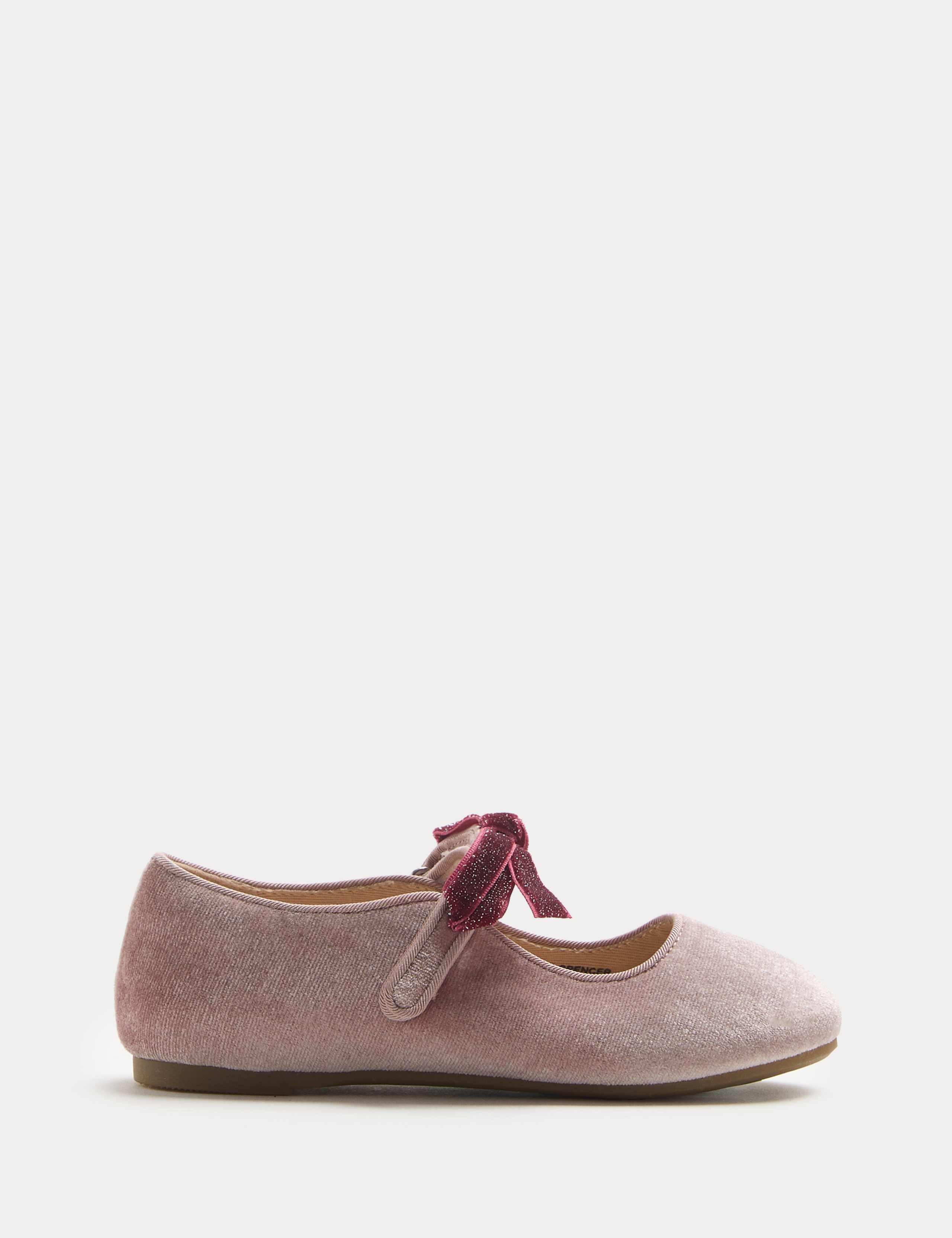 Kids' Velvet Bow Ballet Pumps (4 Small - 2 Large)