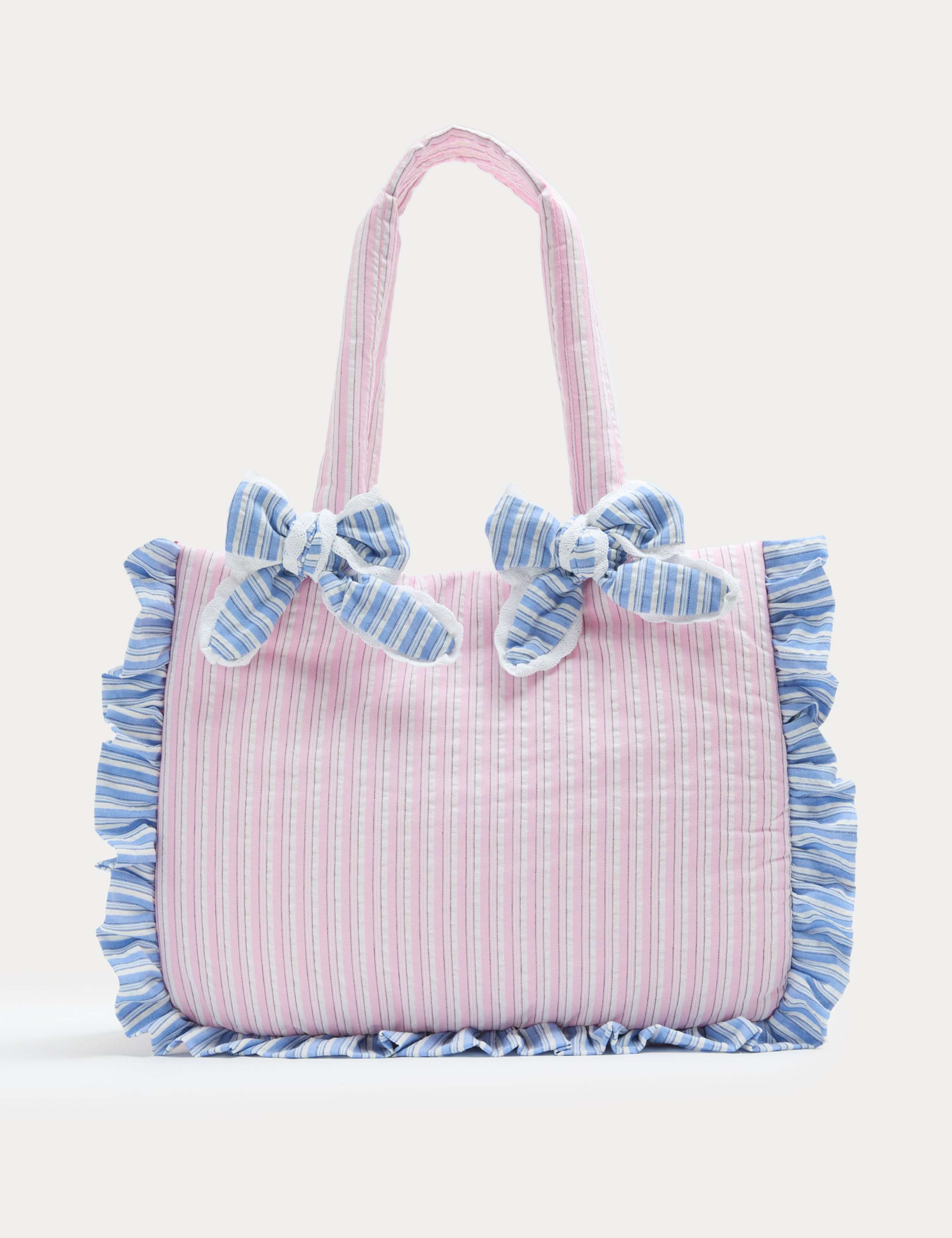 Striped Cotton Bow Tote Bag