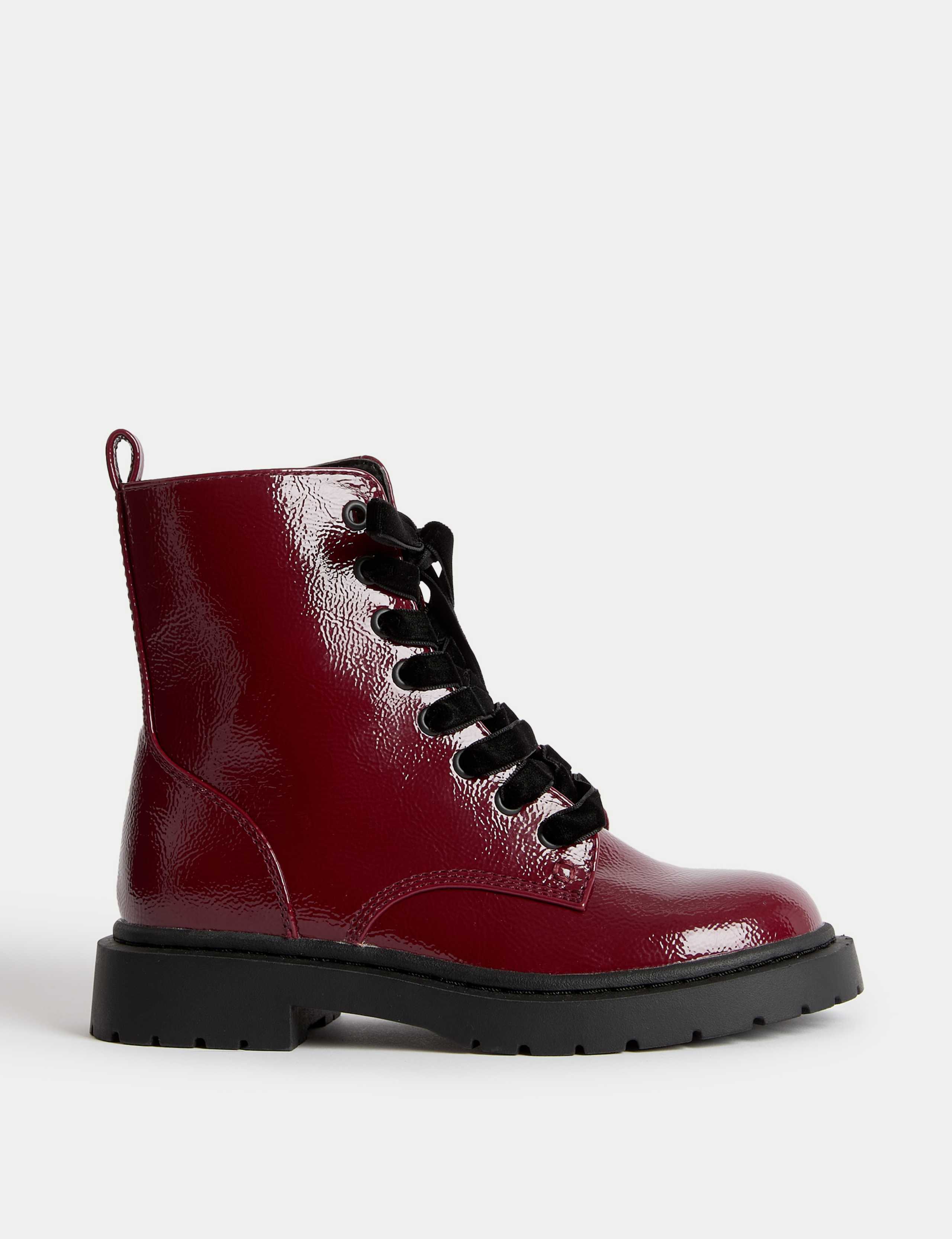 Kids' Lace Up Patent Boots (4 Small - 6 Large)