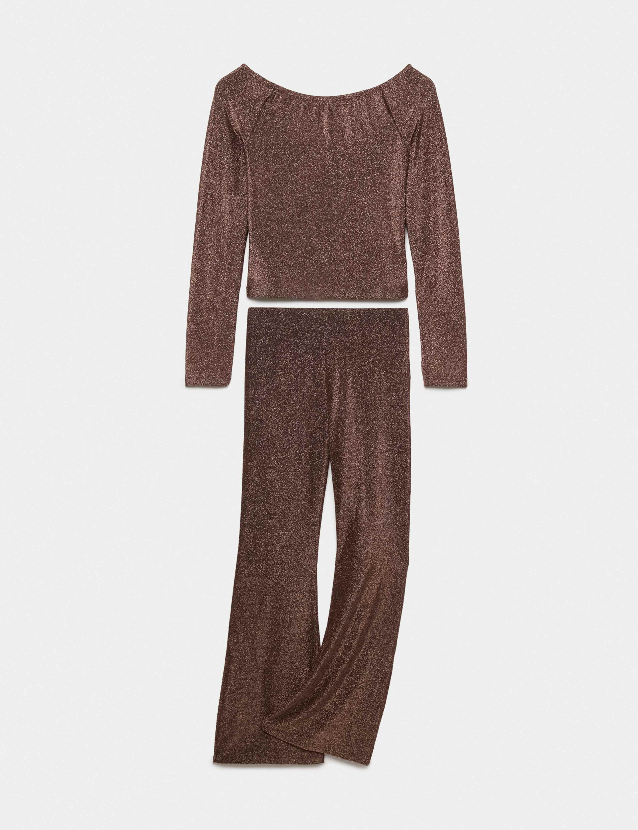 2 Piece Metallic Bardot Top & Kickflares Outfit (6-16 Yrs)