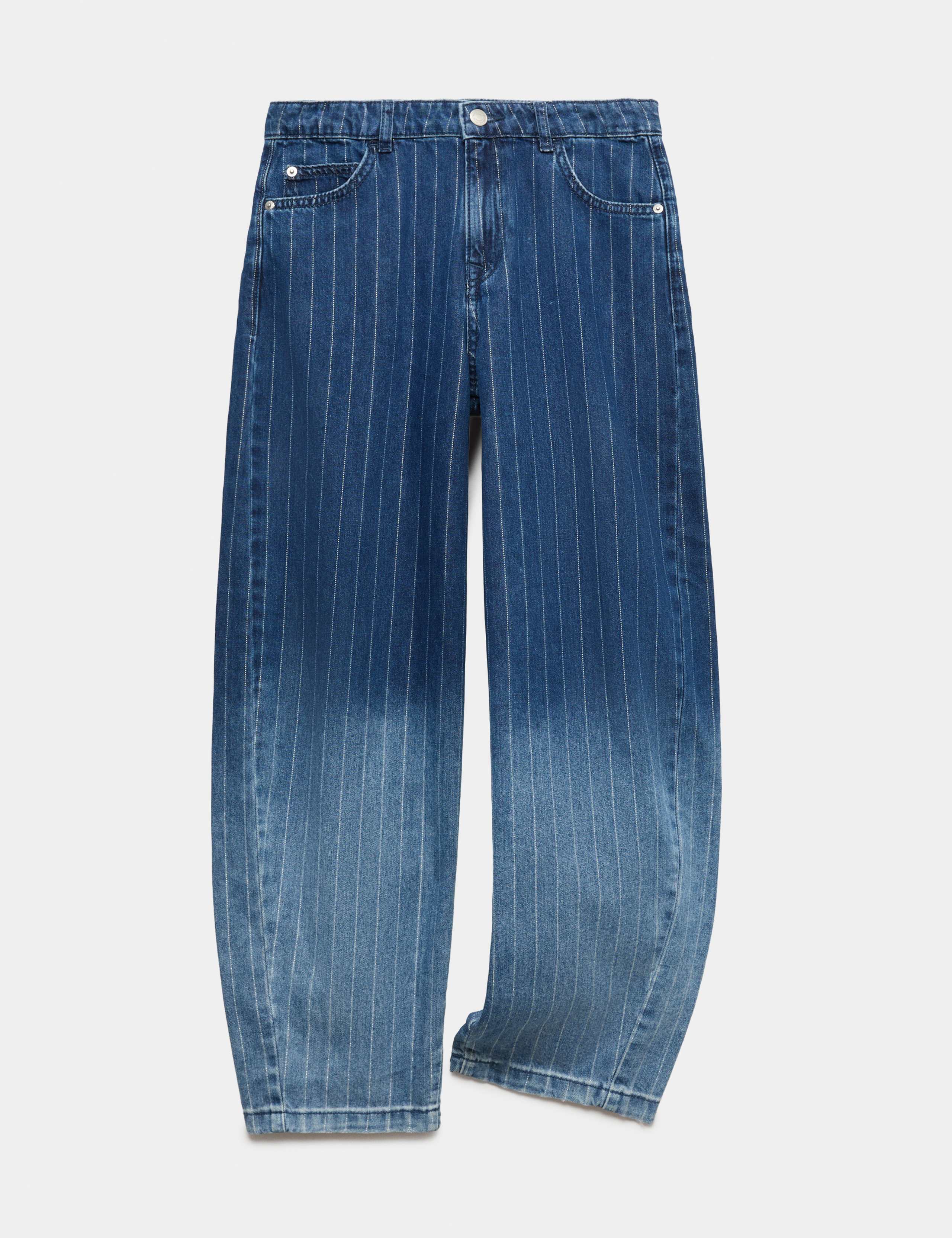 Barrel Fit Striped Ombre Baggy Denim Jeans (6-16 Yrs)