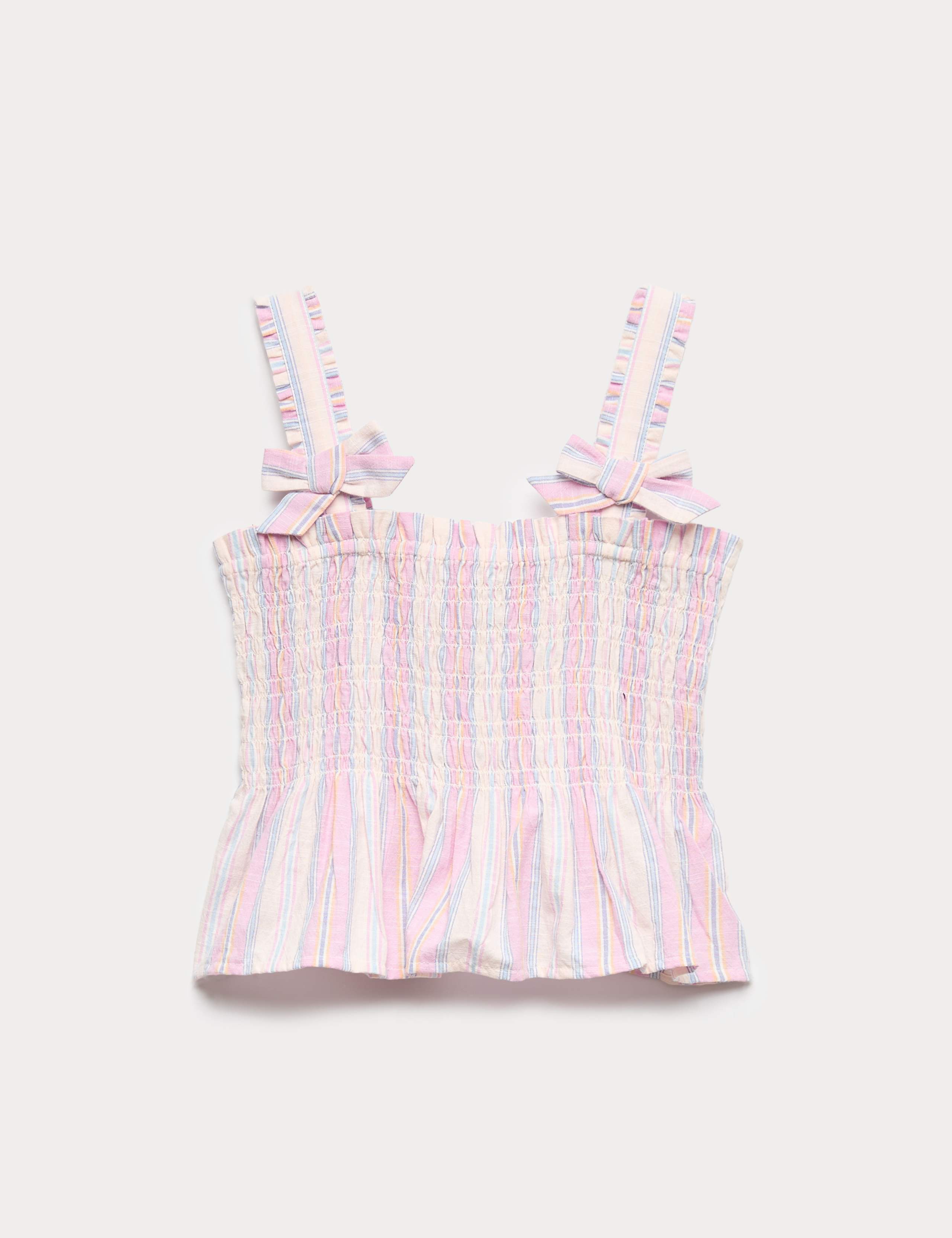 Pure Cotton Gingham Shirred Bow Top (6-16 Yrs)