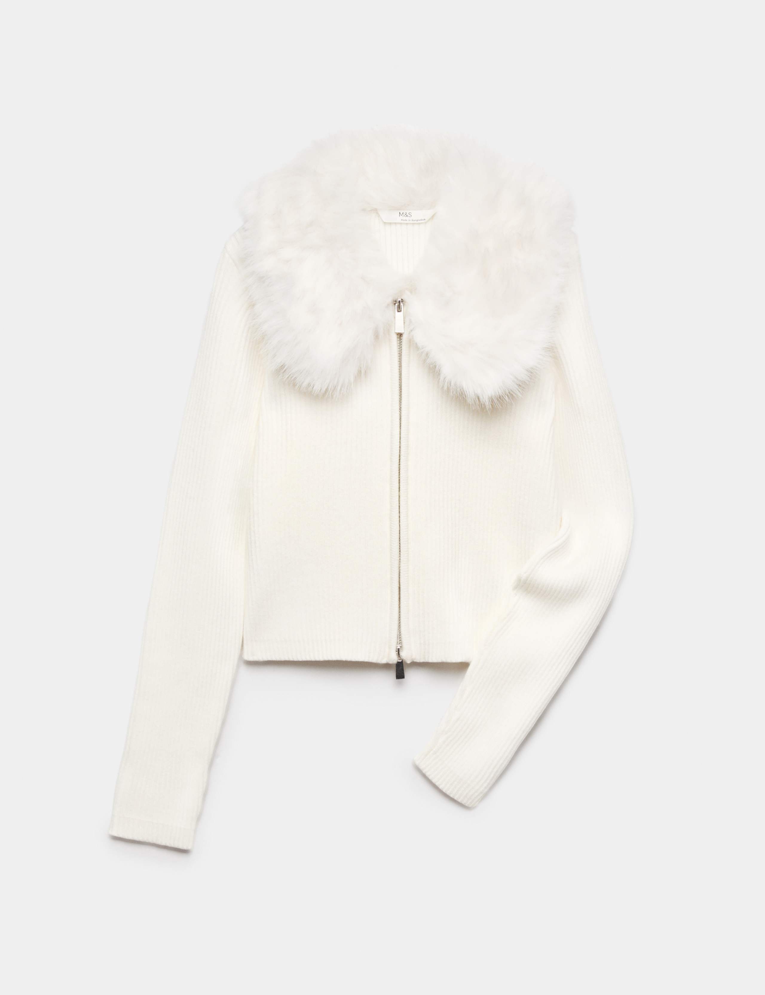Faux Fur Collar Zip Cardigan