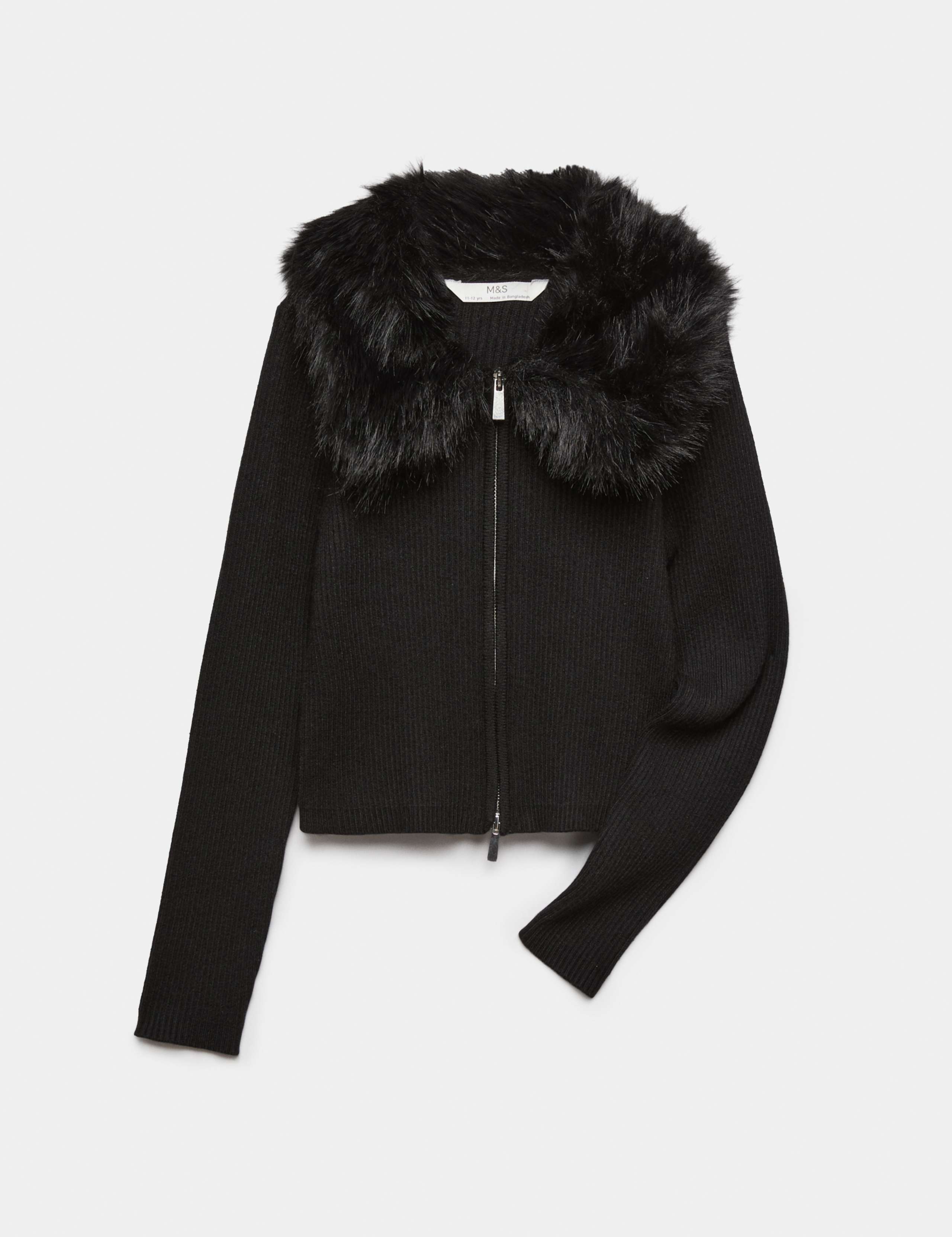 Faux Fur Collar Zip Cardigan