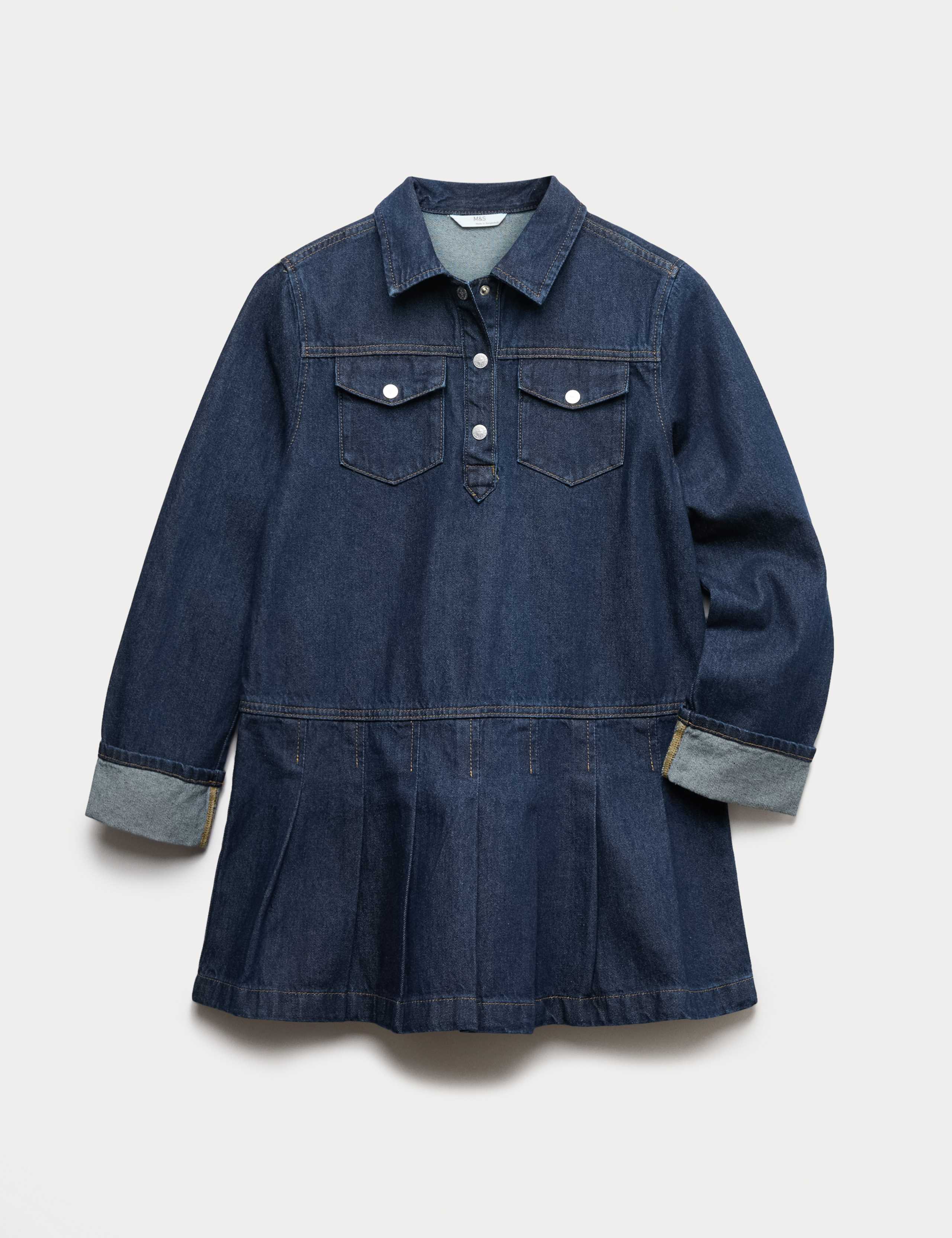 Pure Cotton Denim Pleat Dress (6-16 Yrs)