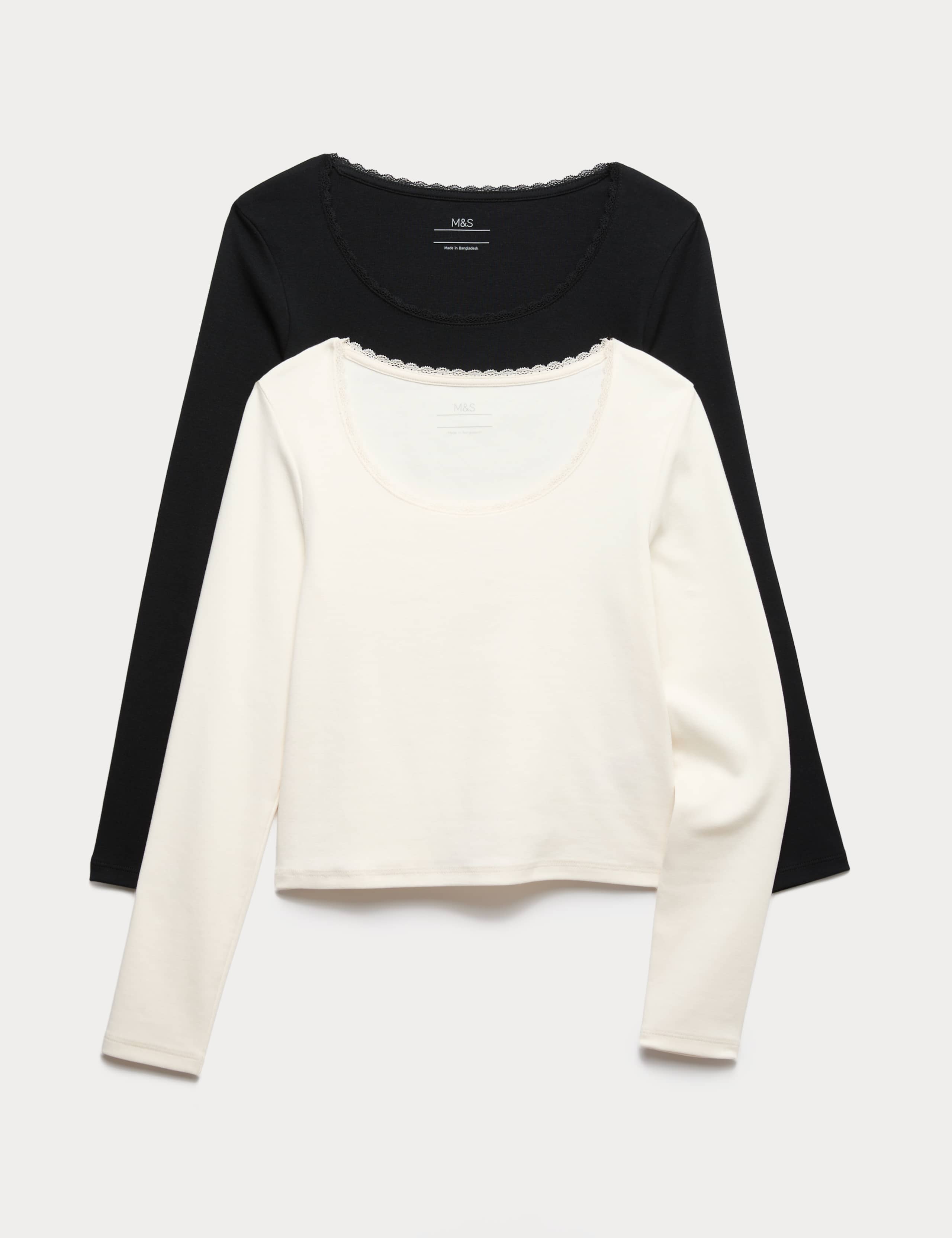 2 Pack Cotton Rich Lace Trim Tops (6-16 Years)