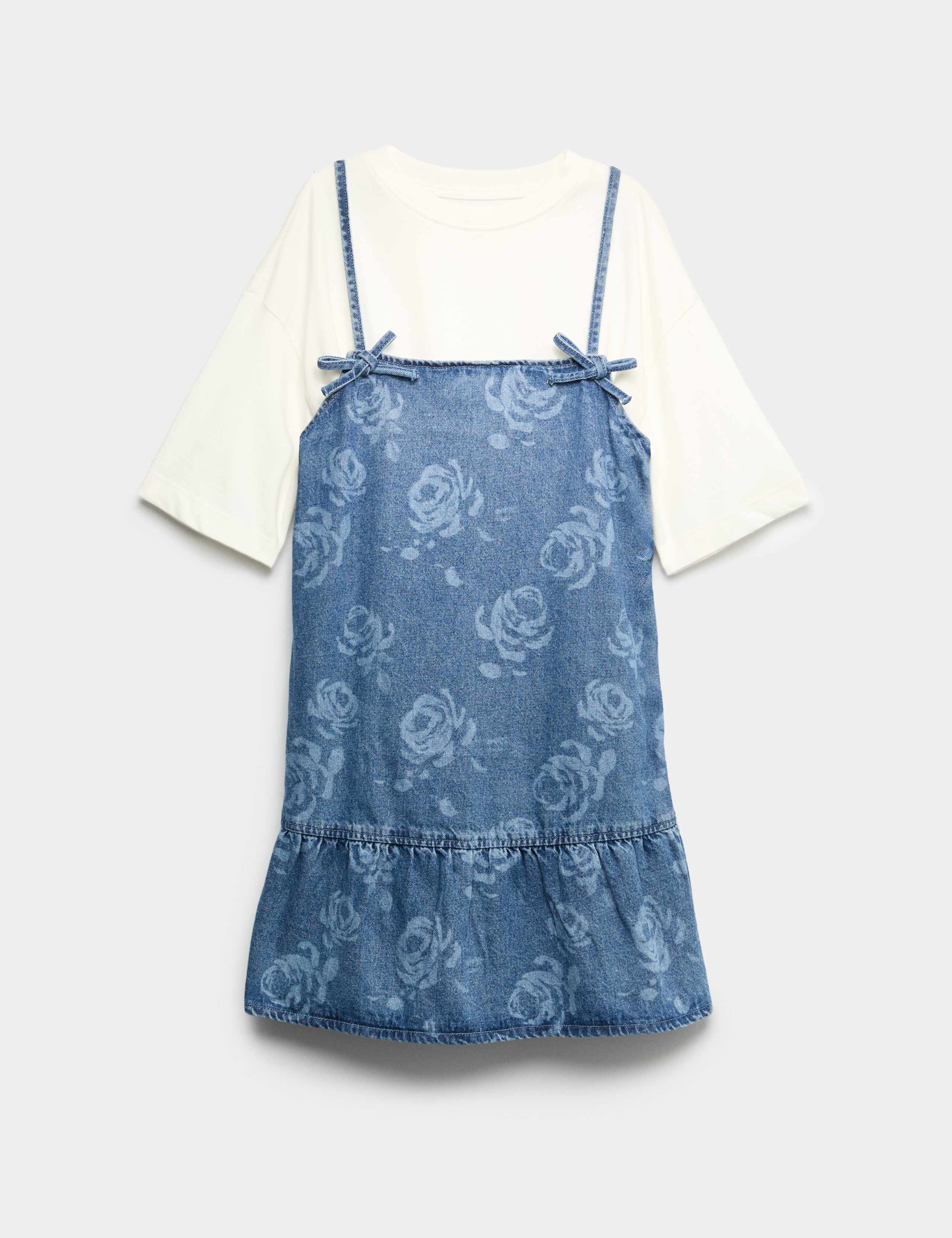 2pc Floral Print Denim Dress and Top (2-16 Yrs)