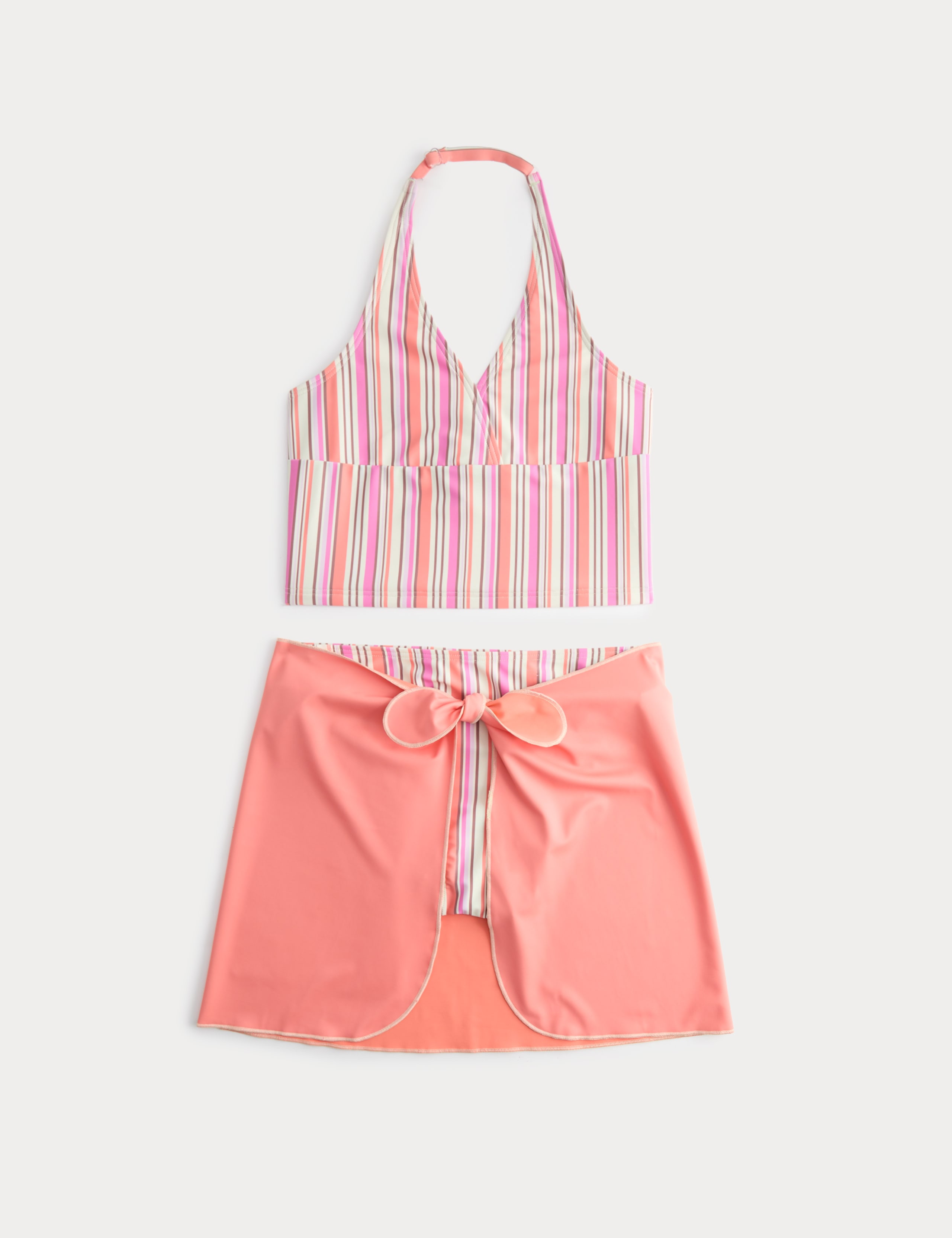 3 Piece Striped Tankini and Floral Sarong