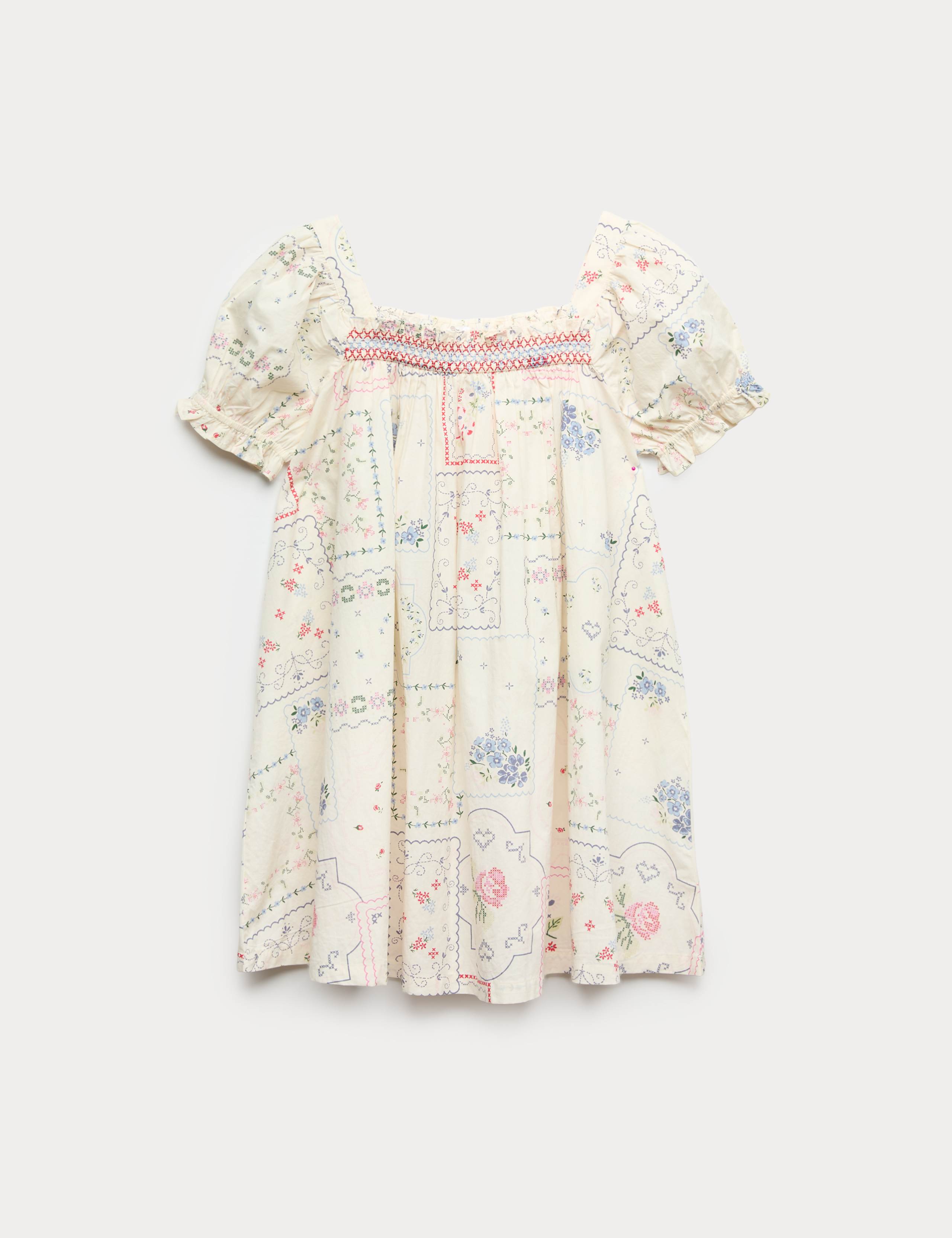 Pure Cotton Puff Sleeve Floral Mini Dress (6-16 Yrs)
