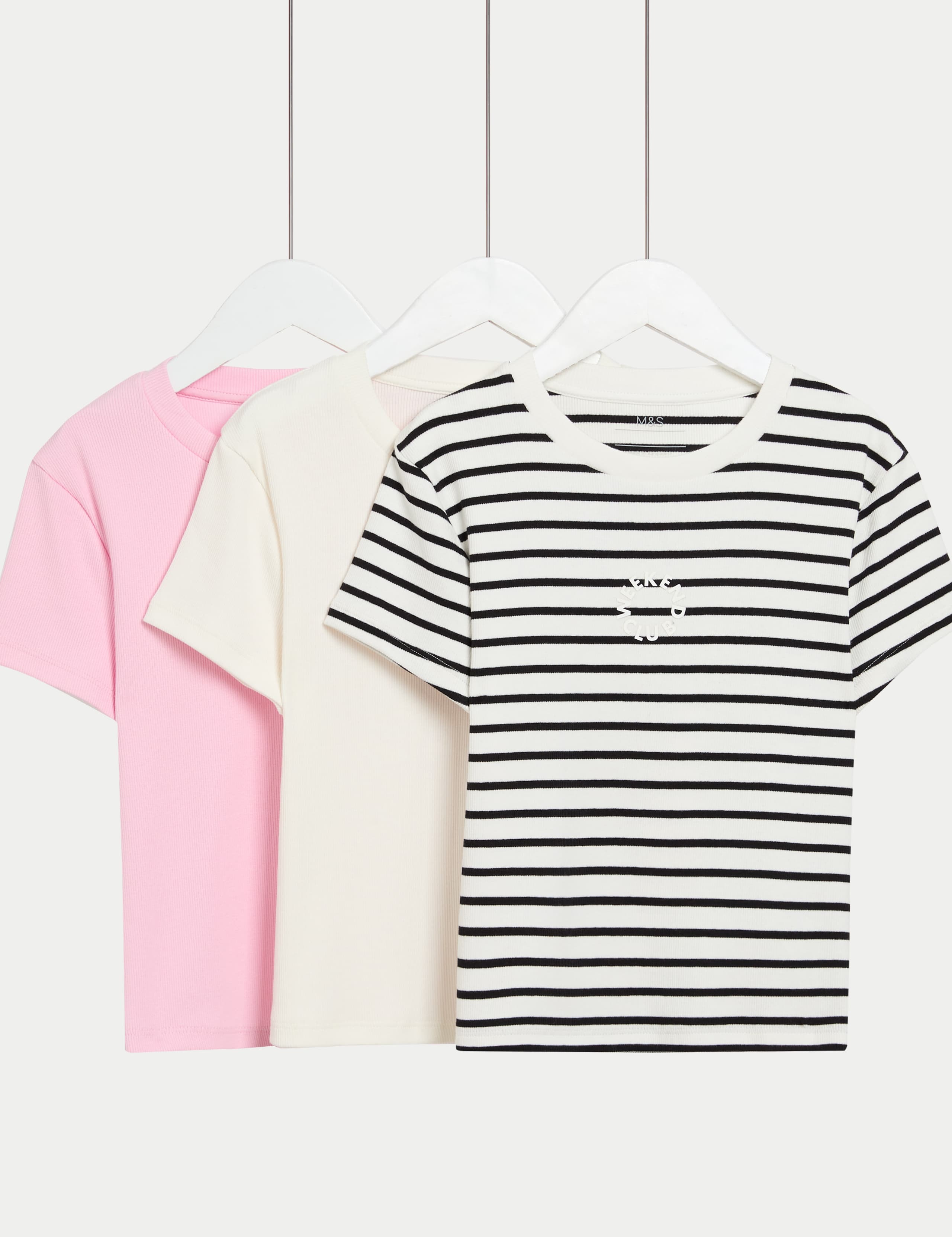 3pk Cotton Rich Ribbed T-Shirts (2-16 Yrs)