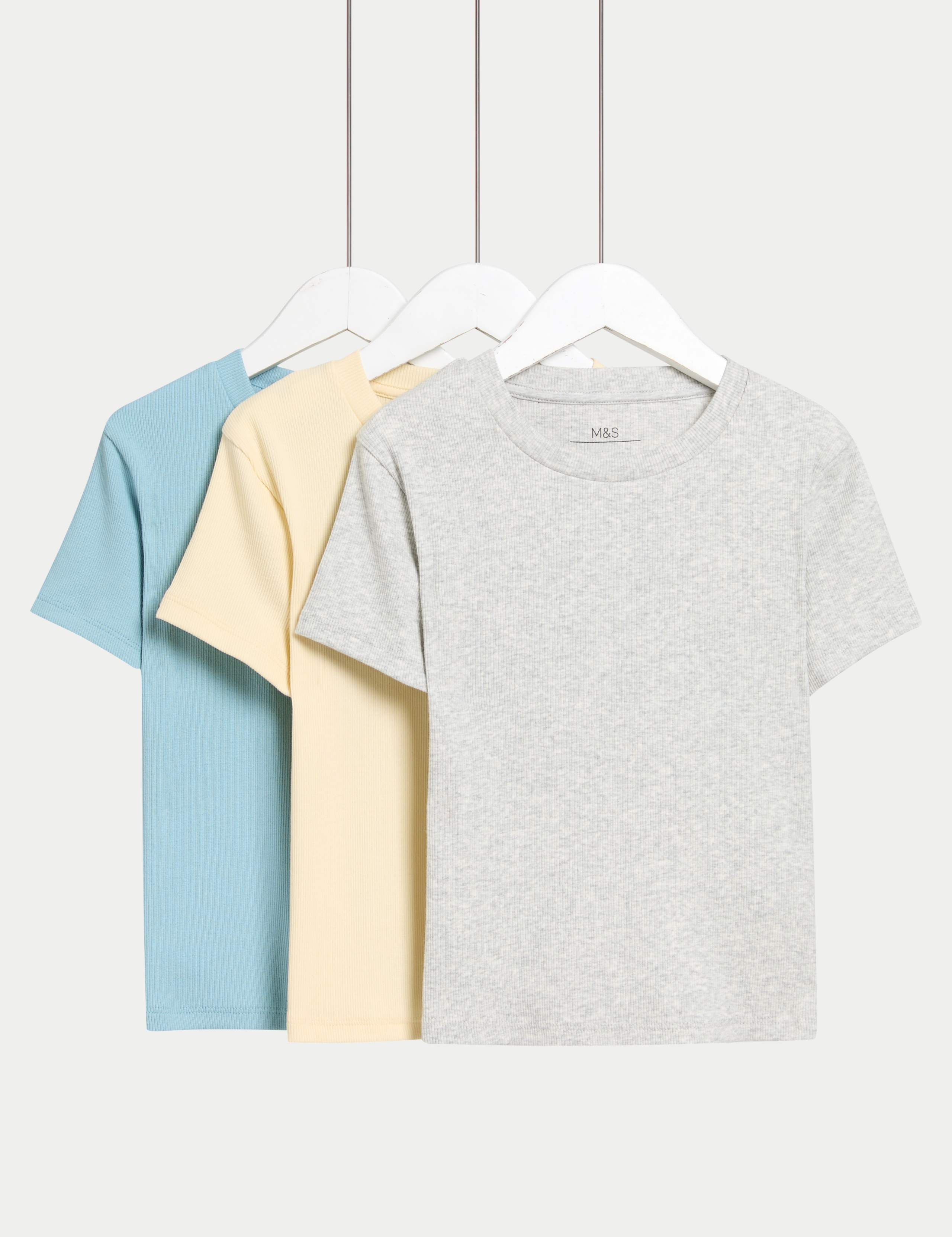 3pk Cotton Rich Ribbed T-Shirts (2-16 Yrs)