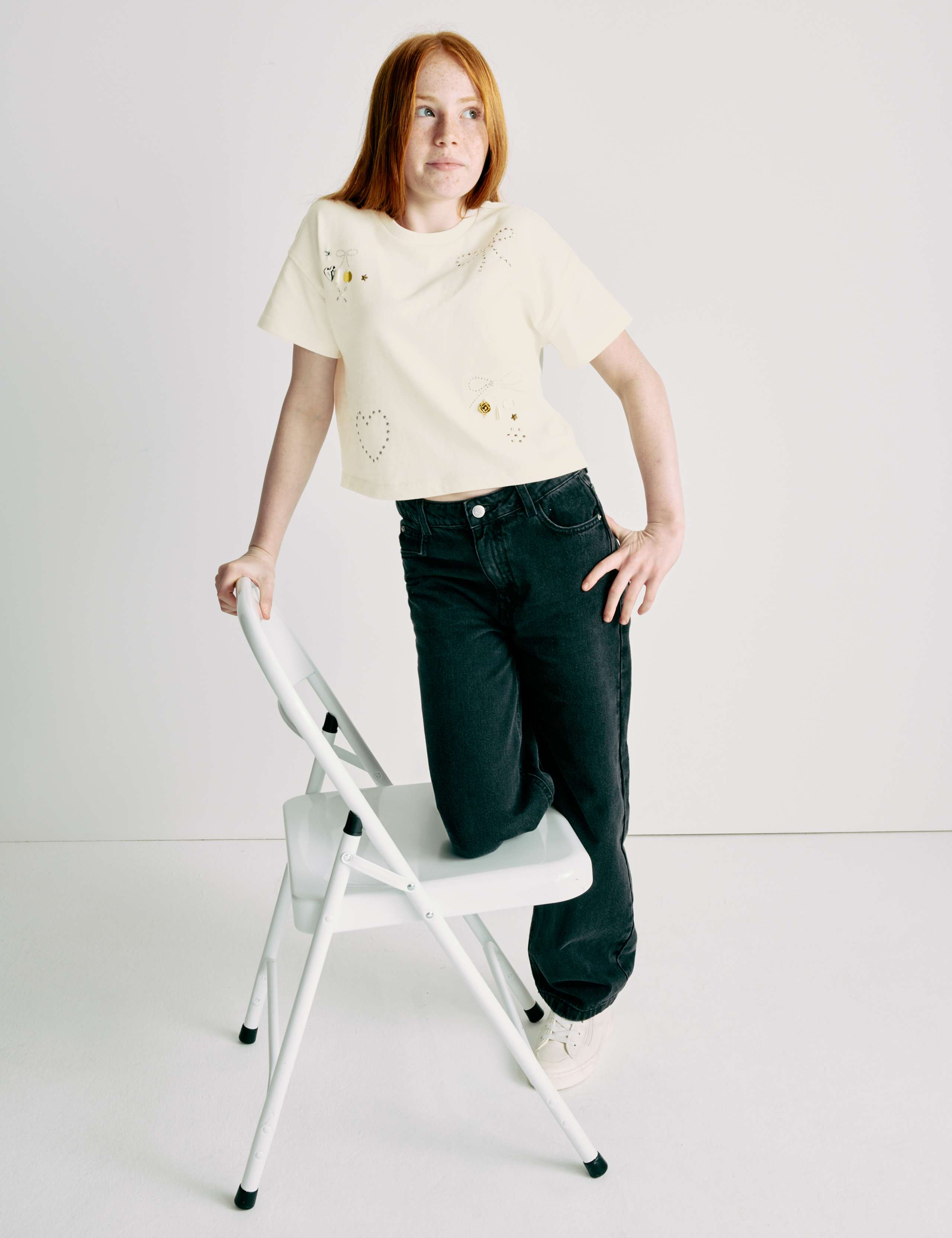 Pure Cotton Heart Embellished T-Shirt (6-16 Yrs)