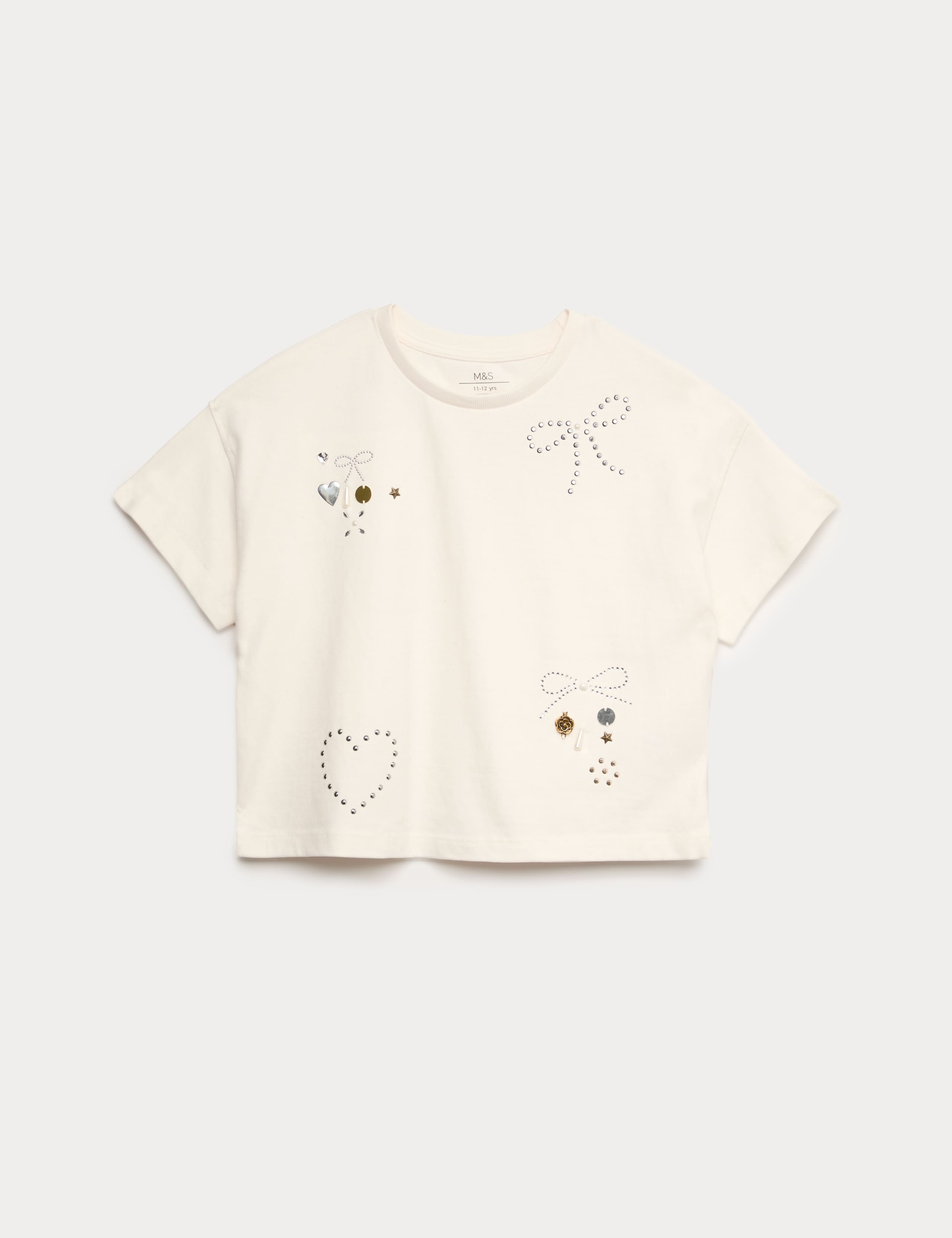 Pure Cotton Heart Embellished T-Shirt (6-16 Yrs)